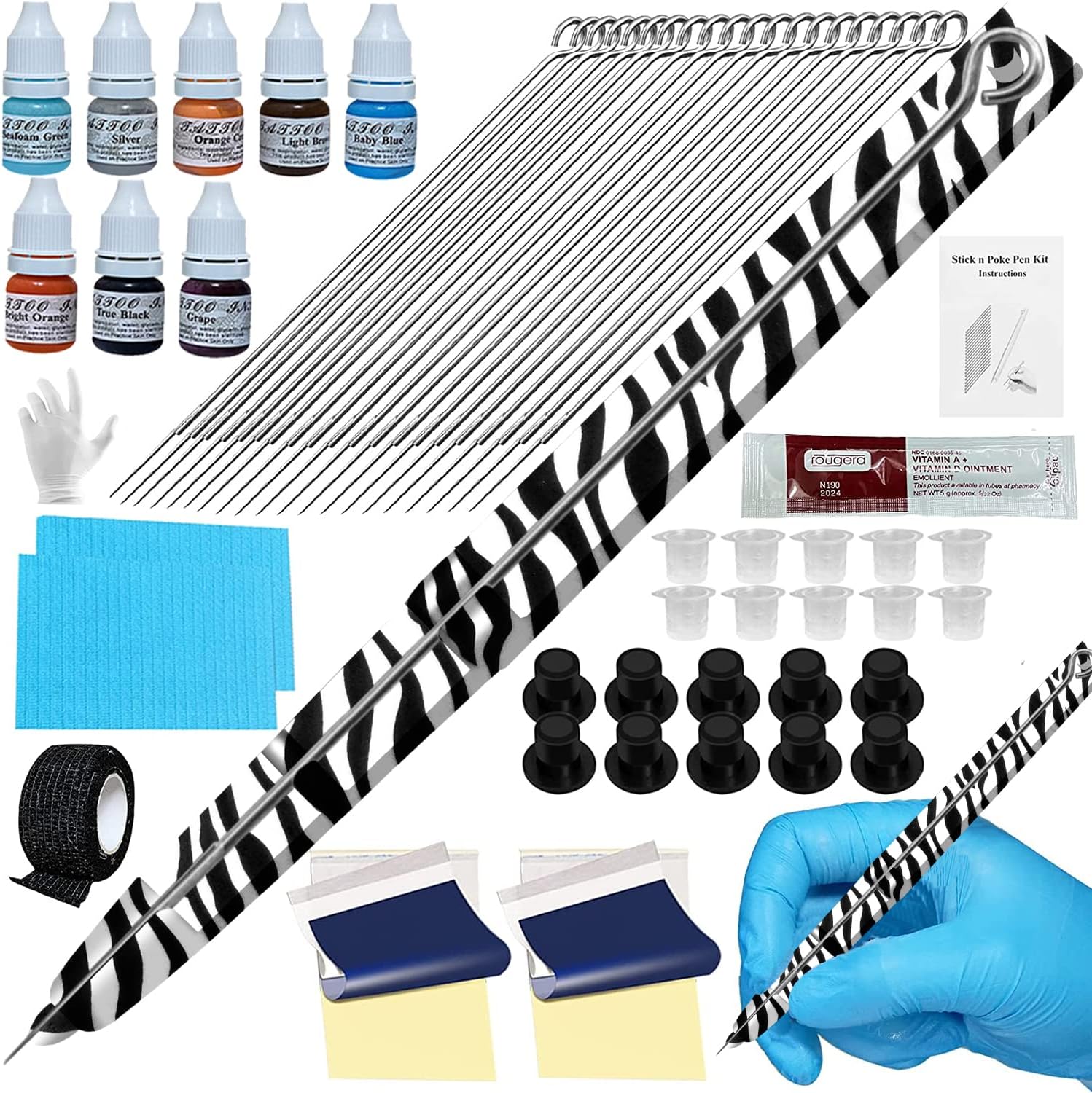 CHIITEK Handpoke Tattoo Kit for Beginners DIY Tattoo Kit Handpoke Pen with 8 Ink