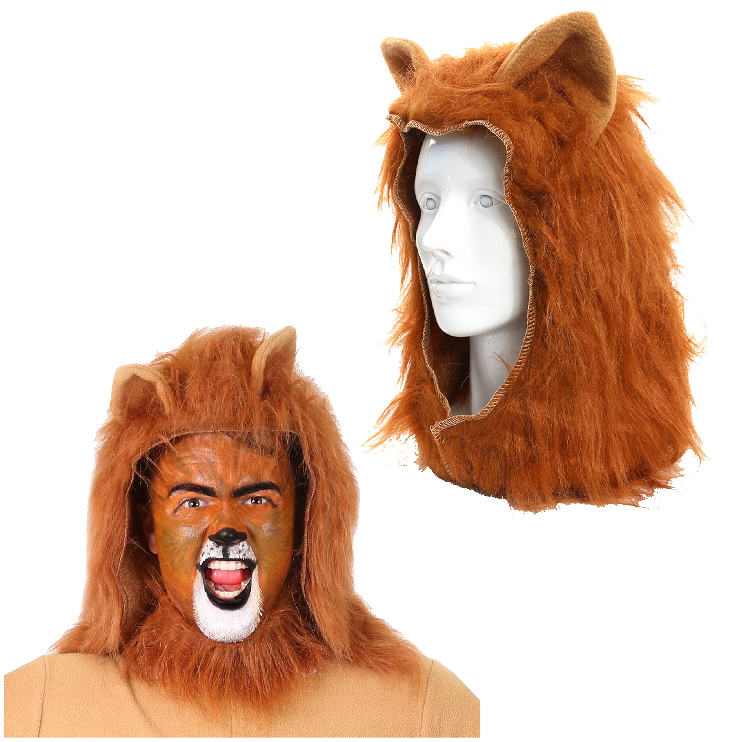 Adults Lion Mane Headpiece - One Size Hooded Overhead Orange Fake Fur Mane - Fancy Dress Costume Accessory