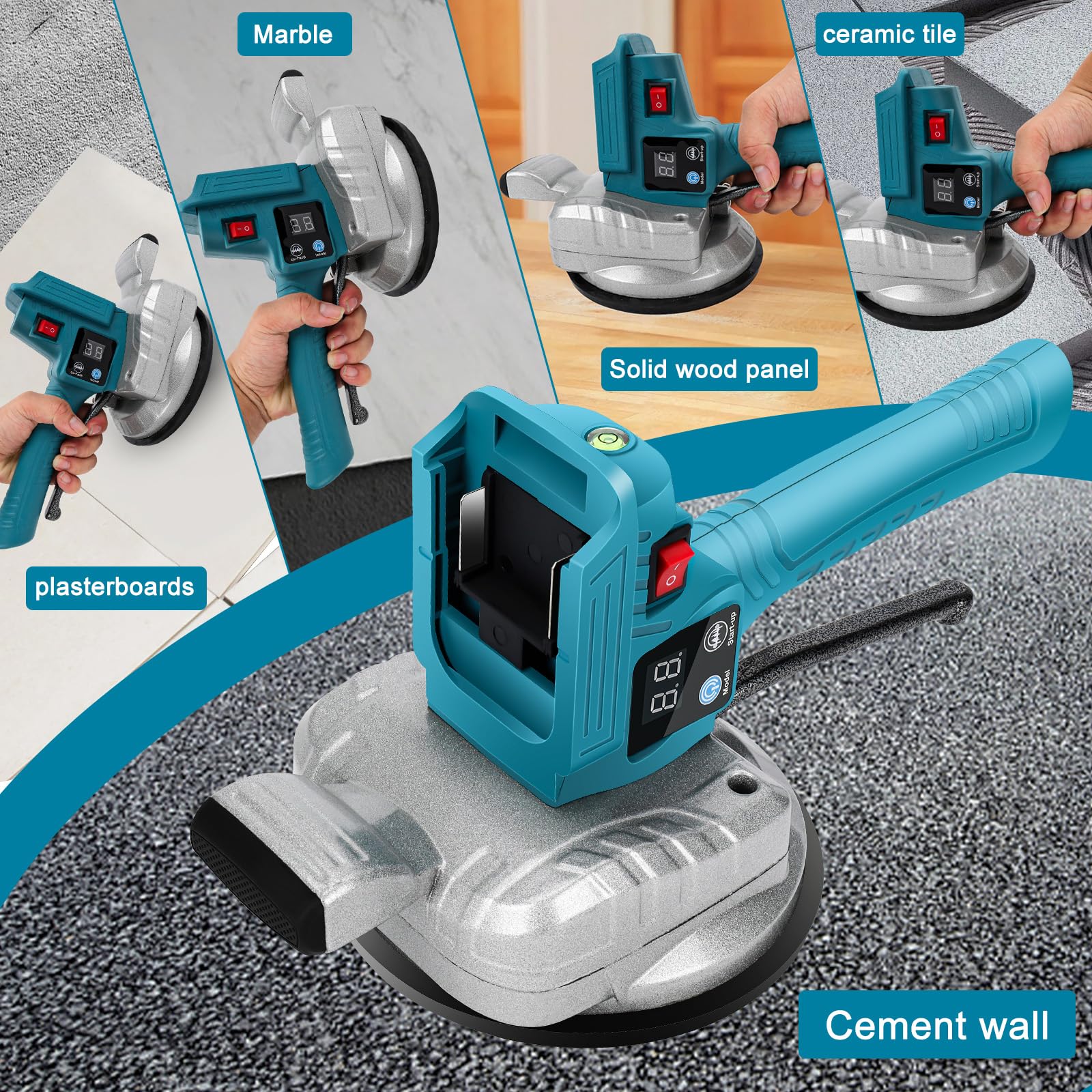 Dispositivo di vibrazione per piastrelle Maki-ta18V, macchina vibrante per piastrelle, 6 livelli di velocità regolabile, ventosa da 15,5 cm, capacità 100 kg, adatto per 47 x 47 pollici e sotto