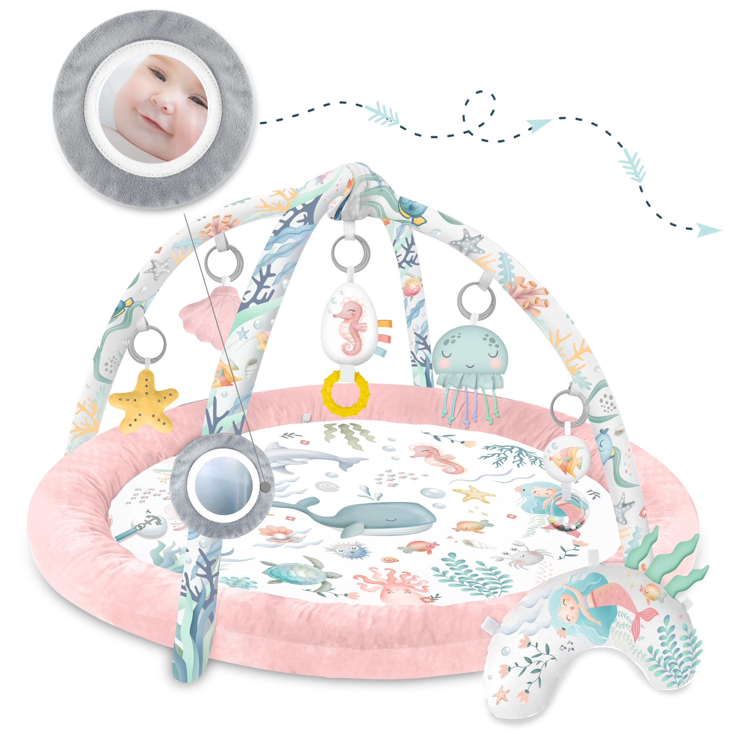 Nukido Tapis d'Éveil Bébé avec Arches Amovibles et 7 Jouets - Rose Océan