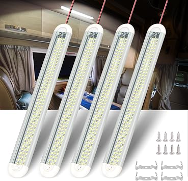 12v LED Interior Light Bar,120LEDs 8W DC 12-85,With ON/Off Switch,12v led lights for RV Trailer Camper Boat Cargo Van(4Pack)
