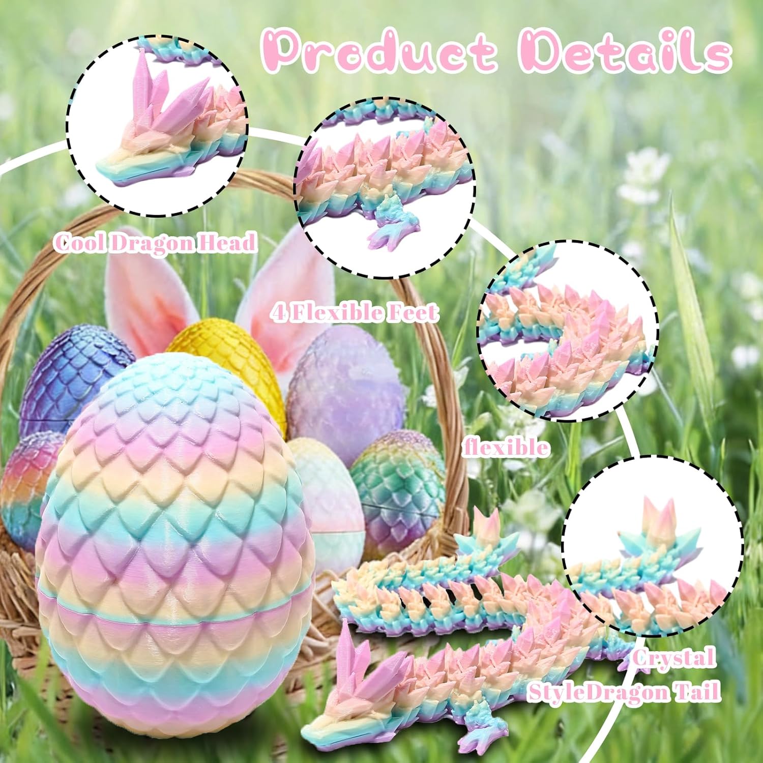 3D Printed Dragon Eggs, Easter Basket Stuffers Mystery Crystal Dragon Egg with Dragon Inside, Fantasy Tabletop Decor, 3D Printed Gift Toy (Candy)