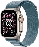 Apple Watch Ultra 3 GPS + Cellular 49 mm Premium Smartwatch für Lauftraining und Kombinationssport mit robustem Titangehäuse in Natur und Alpine Loop in Hellblau (Medium) - 1