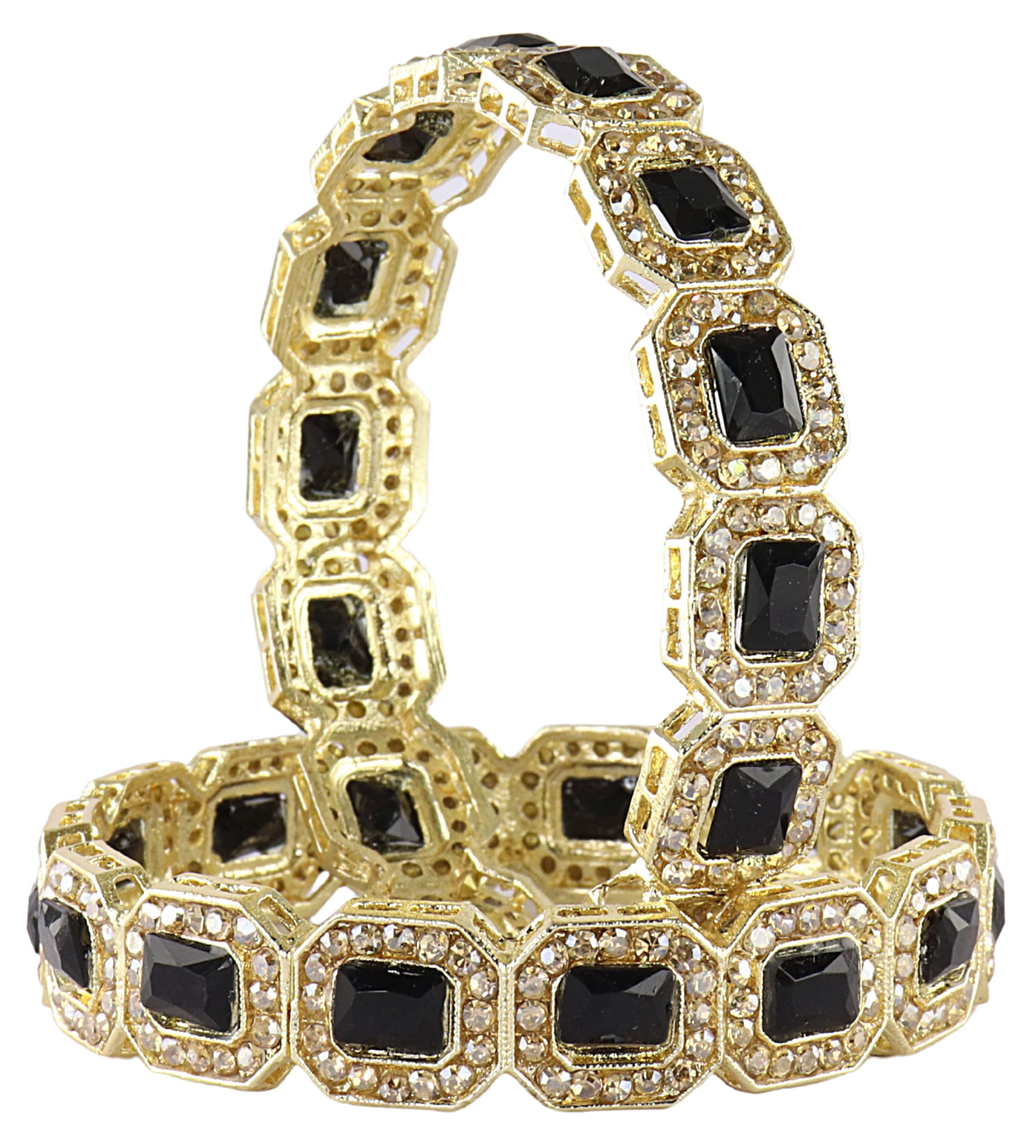 LAVAZZA Emerald Amercian Diamond Metal Bangles Set Kada For Women & Girls with Gold Zircon Gemstones | Ad Kada | Women Kangan ad | Black Bangles | Polki Bangles -(LV_RKM41-Black-2.4)