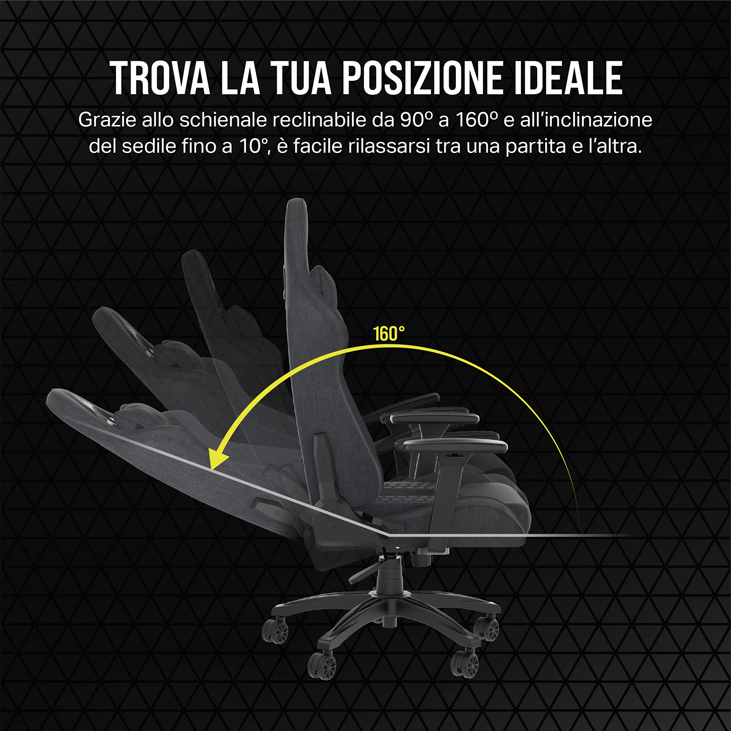 Corsair TC100 RELAXED Sedia Gaming – Grigio e Nero | Rivestimento in Tessuto, Design Ispirato ai Sedili Sportivi, Cuscino Lombare, Cervicale in Memory Foam, Braccioli Regolabili