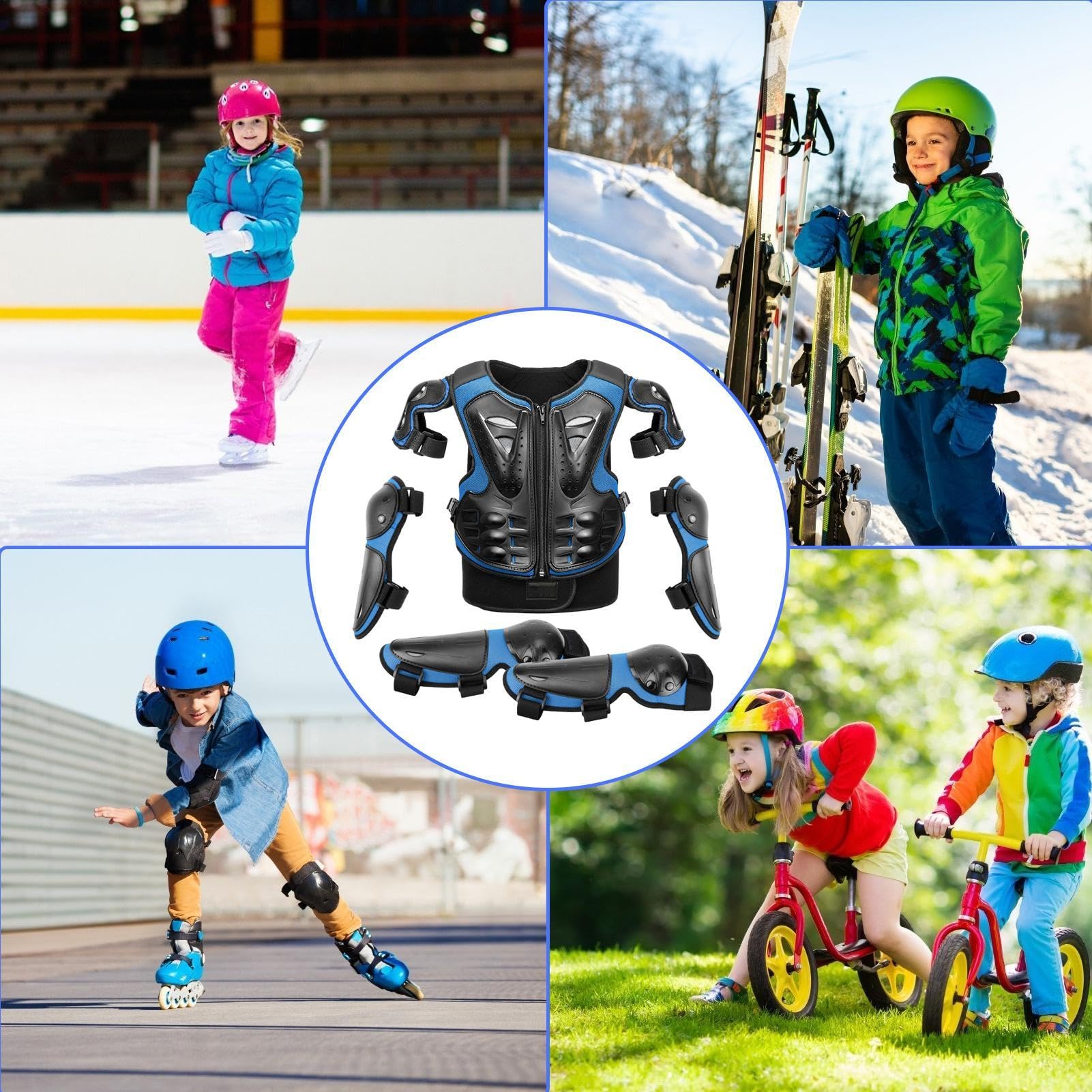 5 Stück Motorrad Schutz Jacke, Motorrad-Schutzausrüstung Für Kinder,Kinder Motorrad Rüstung Mit Knieschoner Ellbogenschoner Brustpanzer Racing Für Outdoor Sport - 4/6/8/10/12/14 Jahre