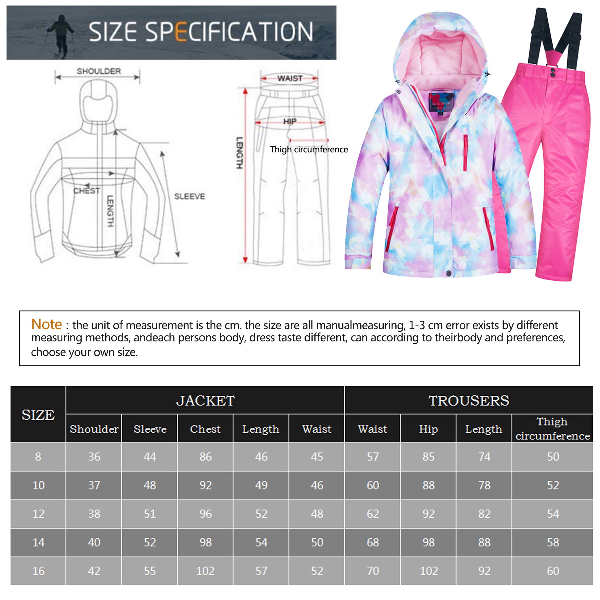 Conjunto de Chaqueta y Pantalón de Esquí para Niños Traje de Esquí para Niños Niñas Protector de Nieve Integrado Forro Polar Invierno