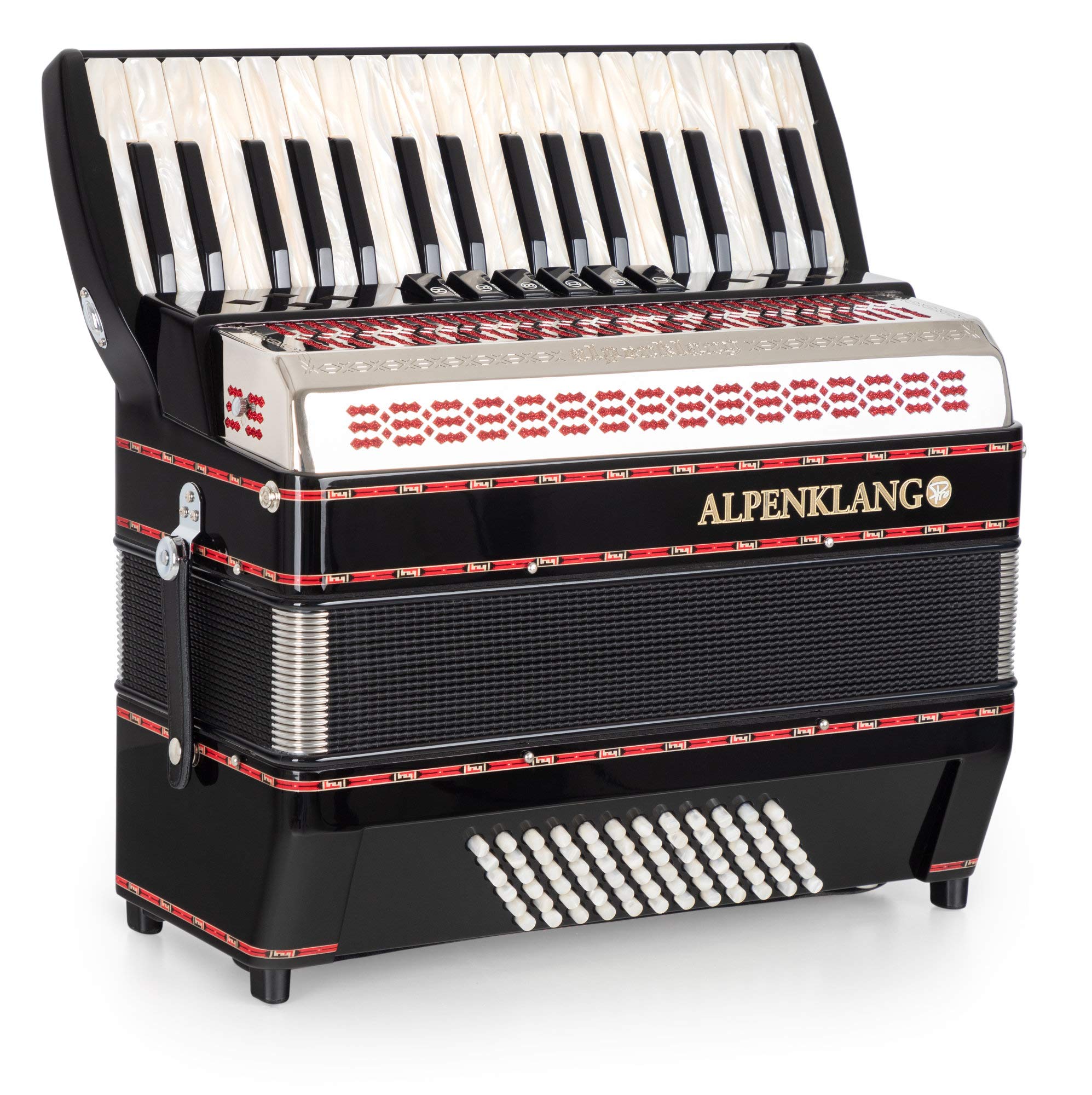 Alpenklang Pro Akkordeon III 72 M Schwarz, 34 Diskant-Tasten aus Perlmutt