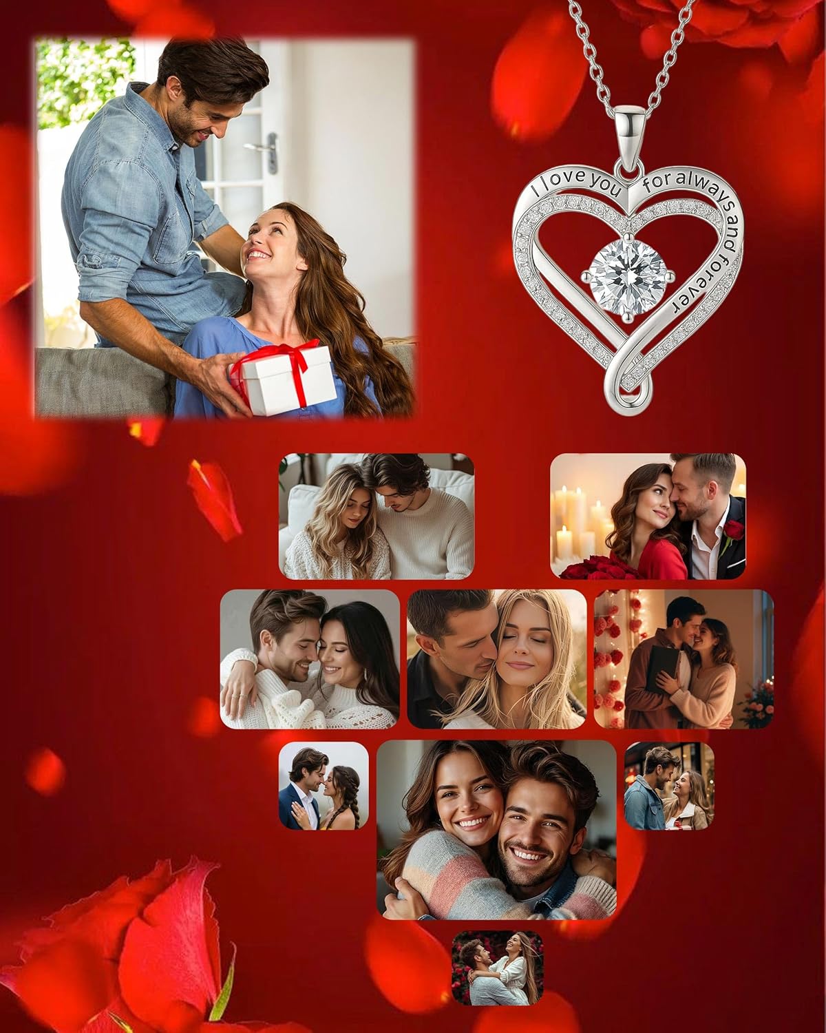 ziella Preserved Flowers Rose Box with Double Heart Necklace, Eternal Rose Gifts for Wife from Husband on Valentine's Day Anniversary Birthday(You're The Love of My Life, Silver)