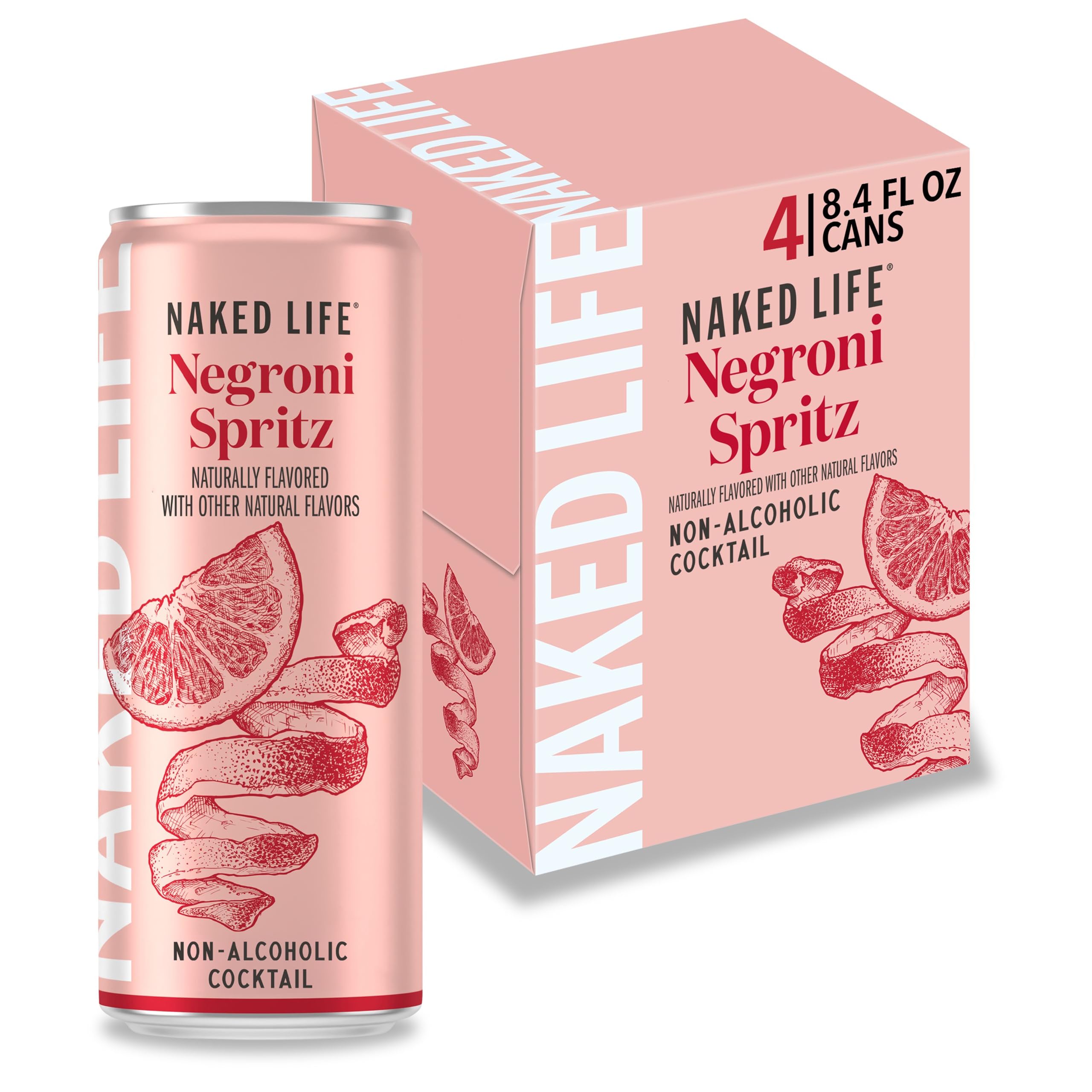 Naked Life Non-Alcoholic Drinks, Negroni Spritz, Zero Sugar, Award-Winning Alcohol-Free Cocktail, Low Calorie 4 pack, 8.4 fl oz cans