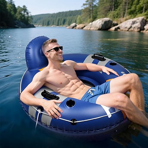 Miniatura 7 de River Tubes for Floating Heavy Duty, Pool Float Adult, 53" Inflatable Float Tube for Beach Lake Rafting, River Floats with Mesh Bottom