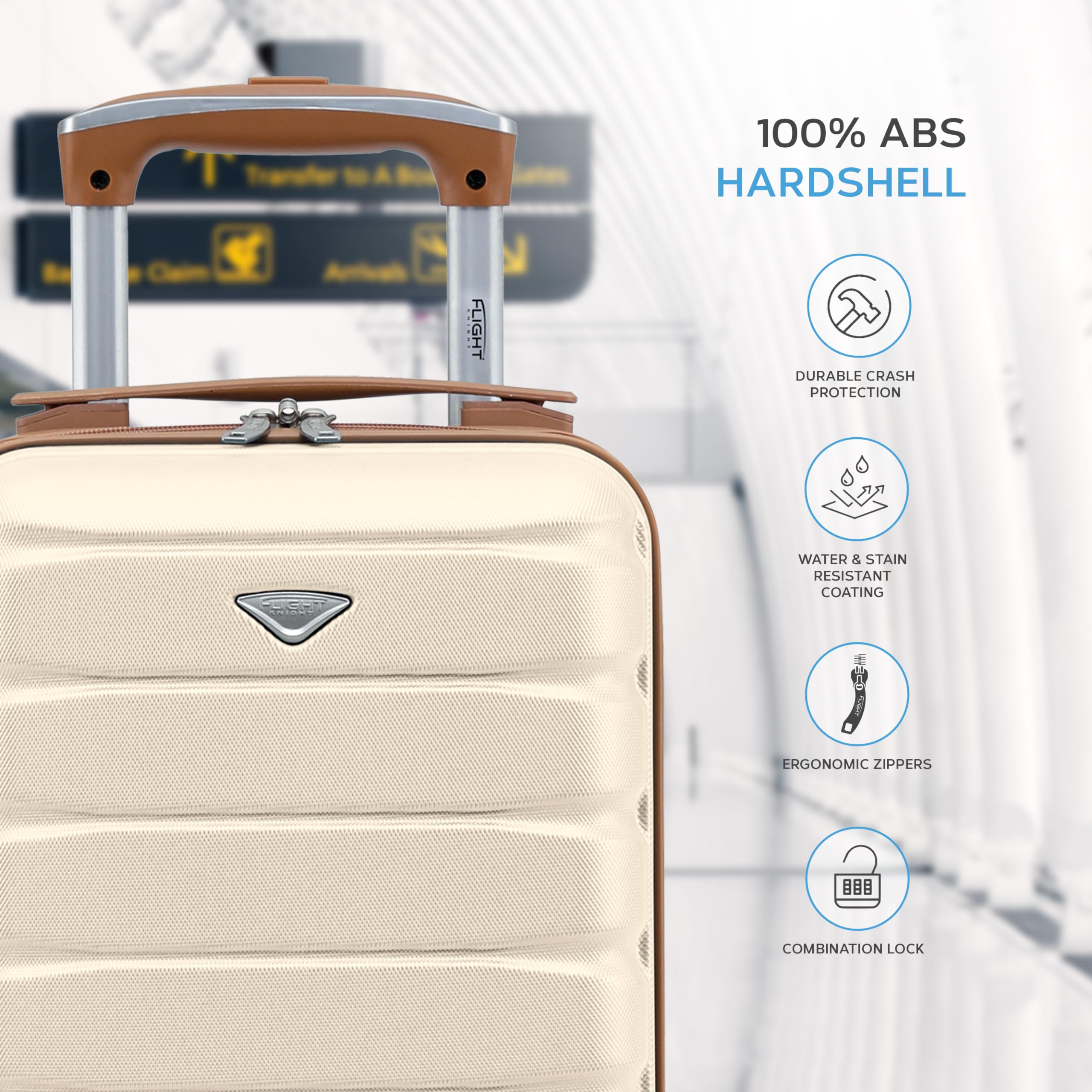Flight Knight 40x20x25 Ryanair Underseat Cabin Bag, Lightweight Suitcase, Small Durable 4-Wheel Cabin Case, Maximum Carry-On Size, ABS Hard Shell, 10kg Hand Luggage Bag- 40 x 20 x 25