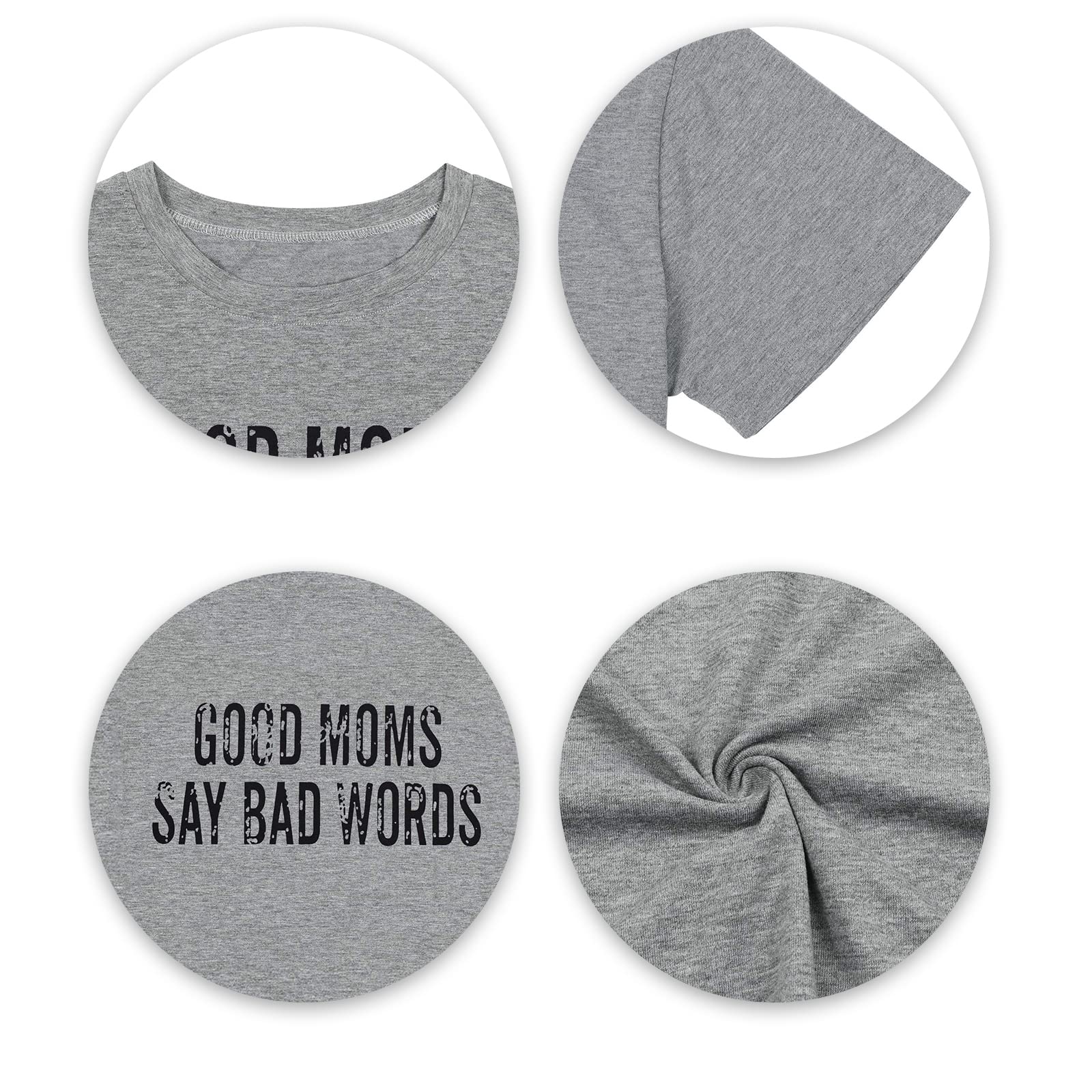 Camiseta de manga corta con texto en inglés "Good Mom Say Bad Words" para mujer, camiseta casual con estampado gráfico divertido