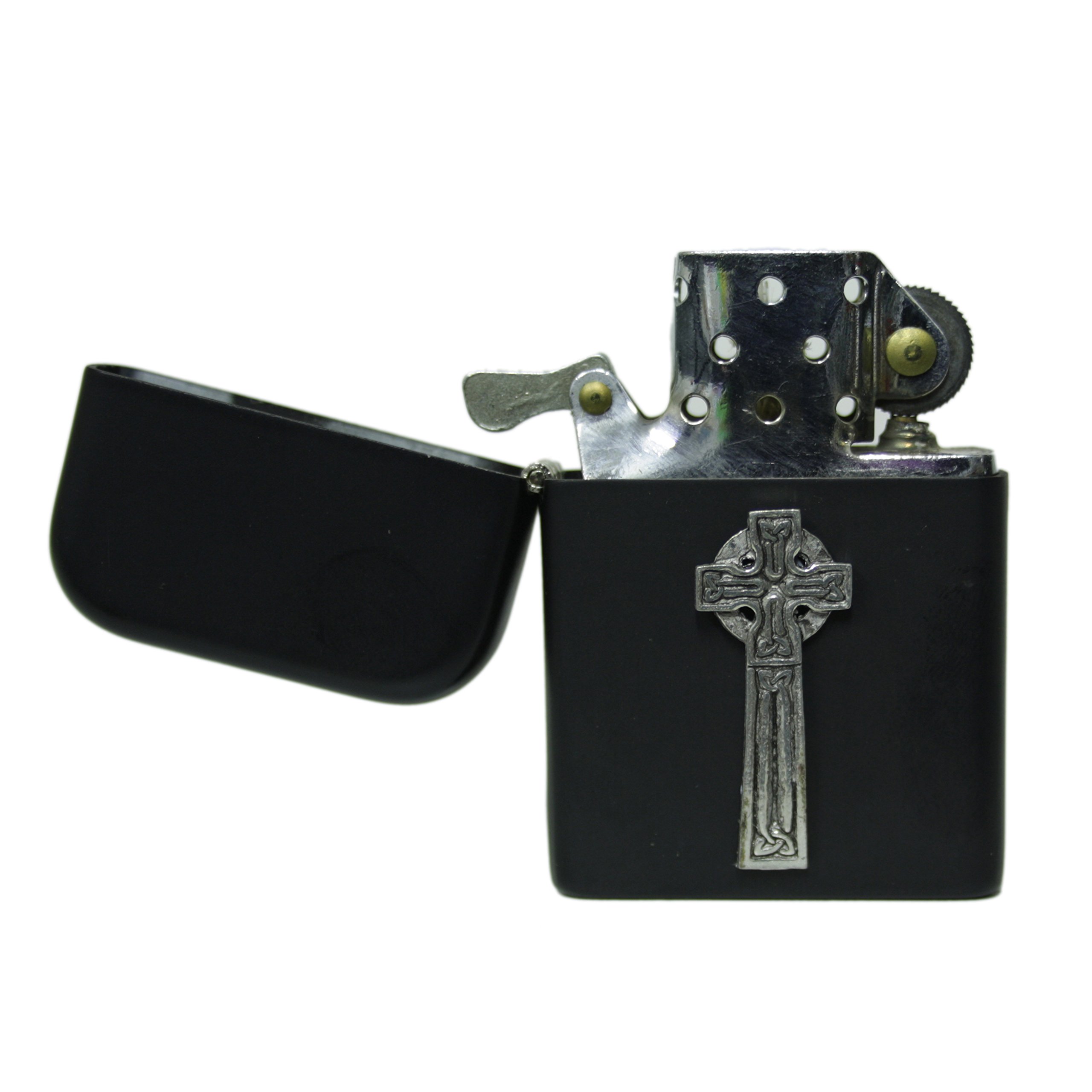 Knight Celtic Cross Matte Black Stormproof Petrol Lighter