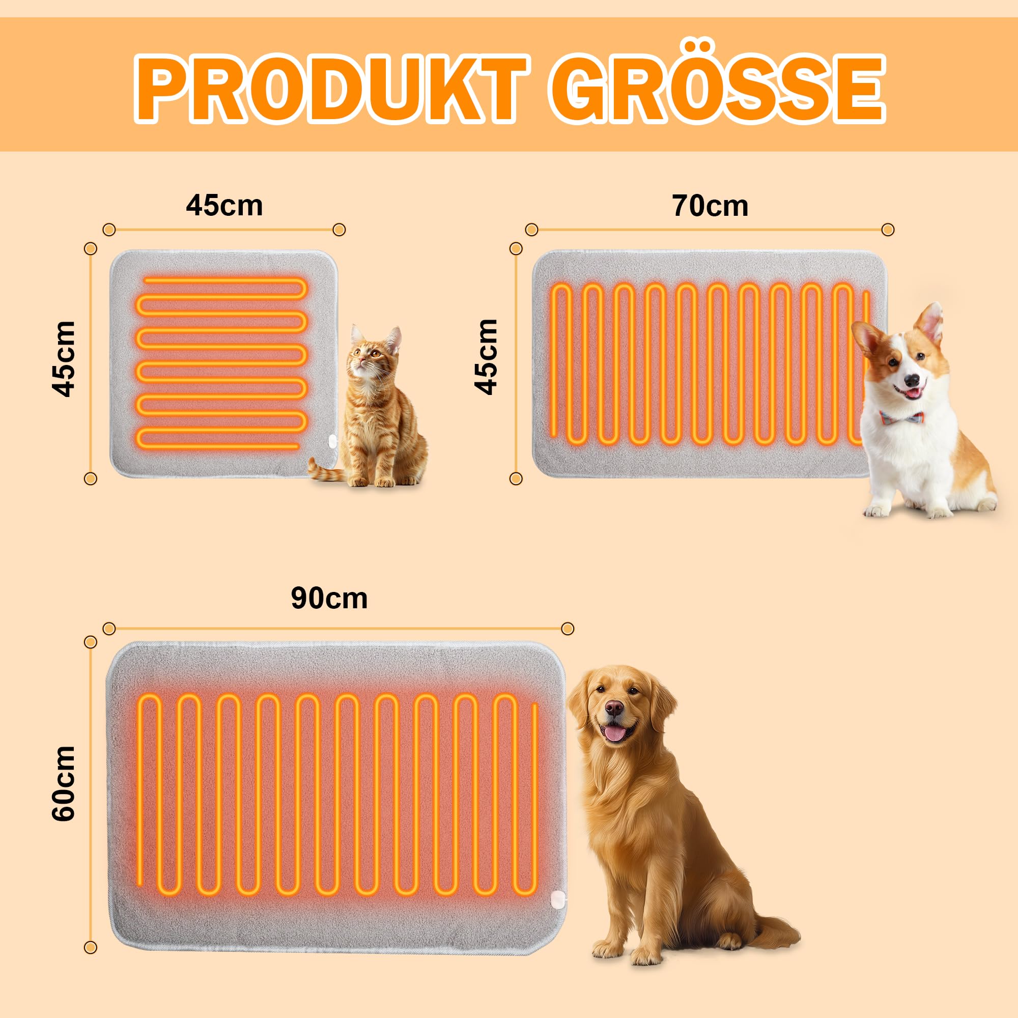 TEOV Cuscino riscaldante per animali domestici, per cani e gatti, 60 x 90 cm, temperatura 20 °C e 4 tempi, regolabile