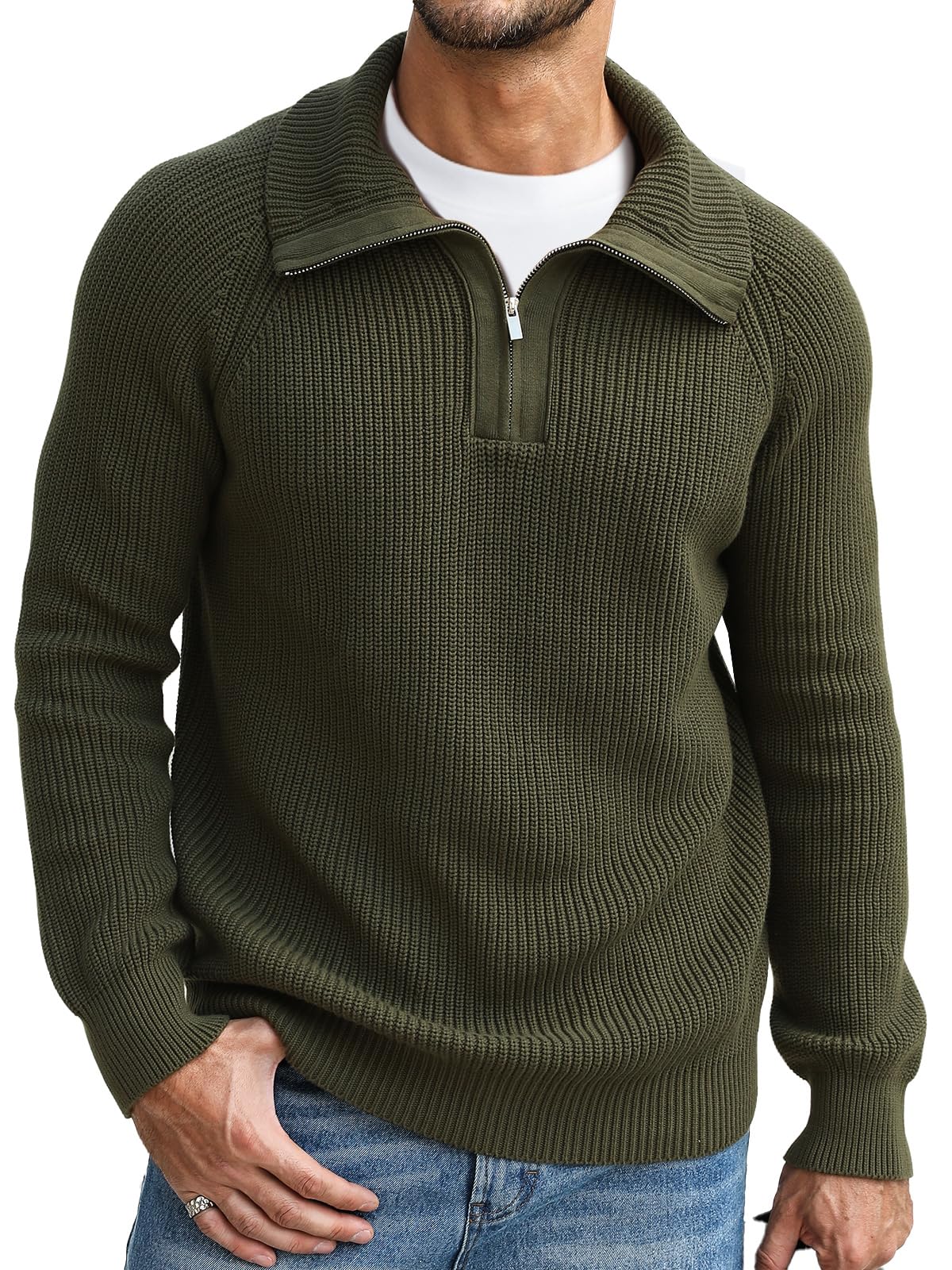 Męski sweter z zamkiem błyskawicznym na ćwierć szyi sweter slim fit swetry dzianinowa tekstura