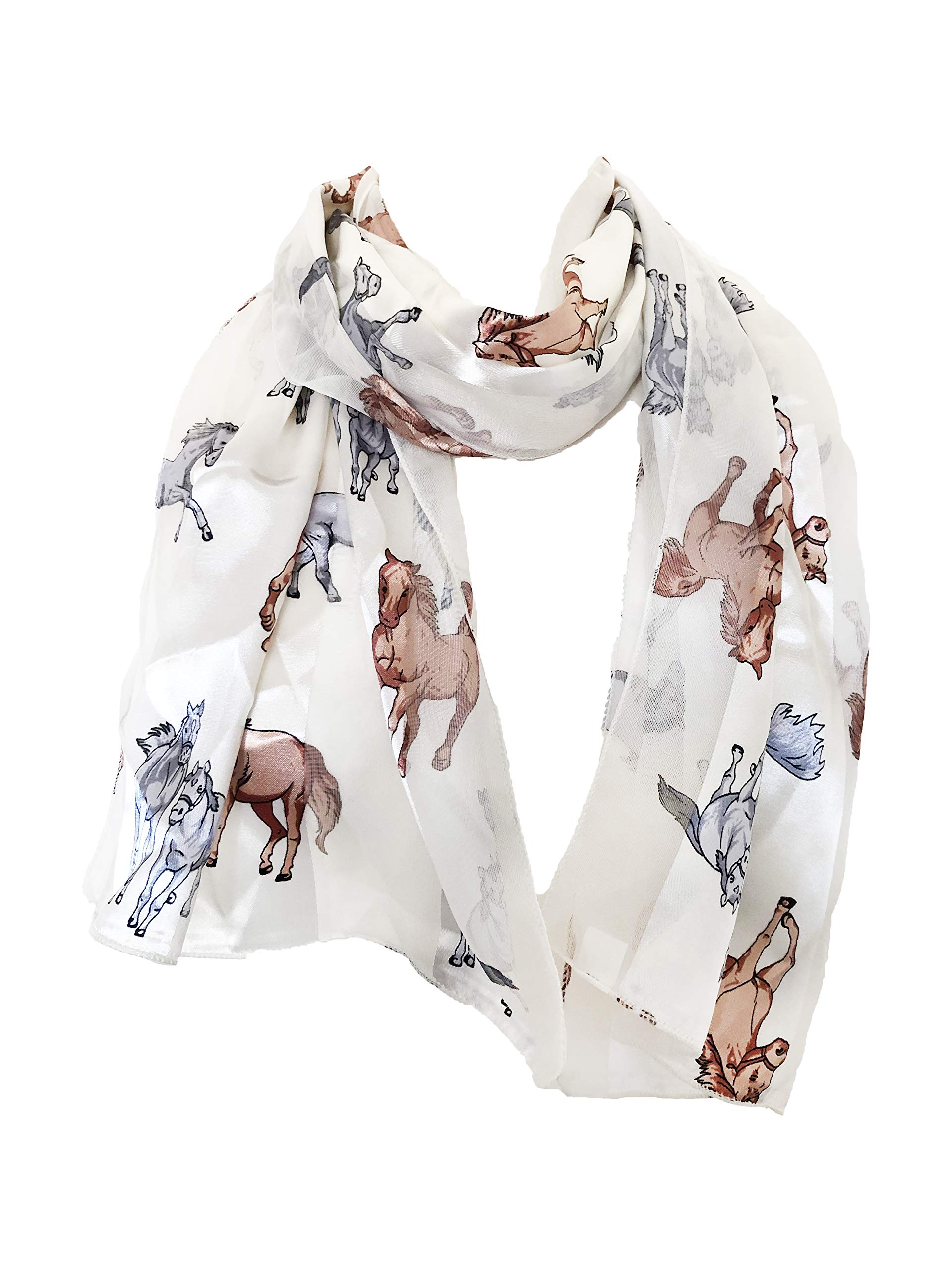 Pamper Yourself Now Women's Cream Running Horse Shiny Thin Pretty Scarf