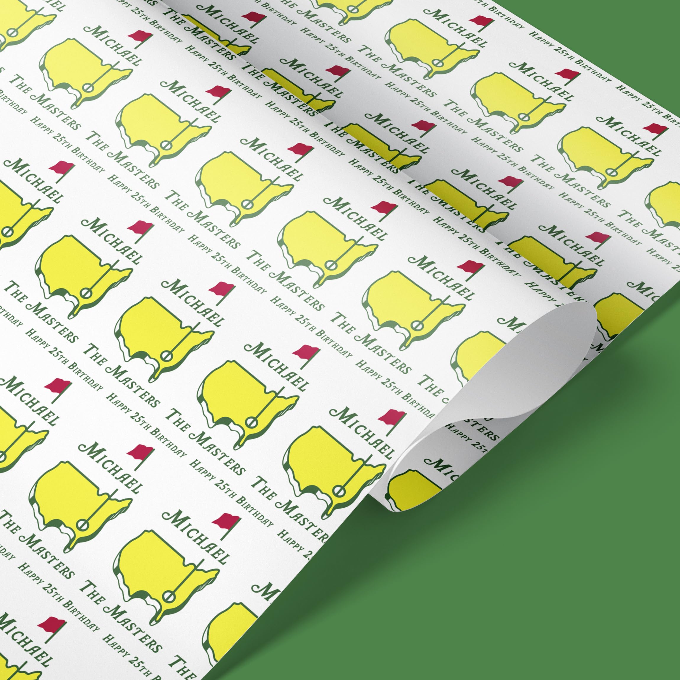 Gift Wrap 4 U Masters Gift Wrap | Personalised Golf Wrapping Paper | Rolls - 61cm Width | Present Idea | Golf Birthday Wrapping paper | The Masters | (White, 5mt)