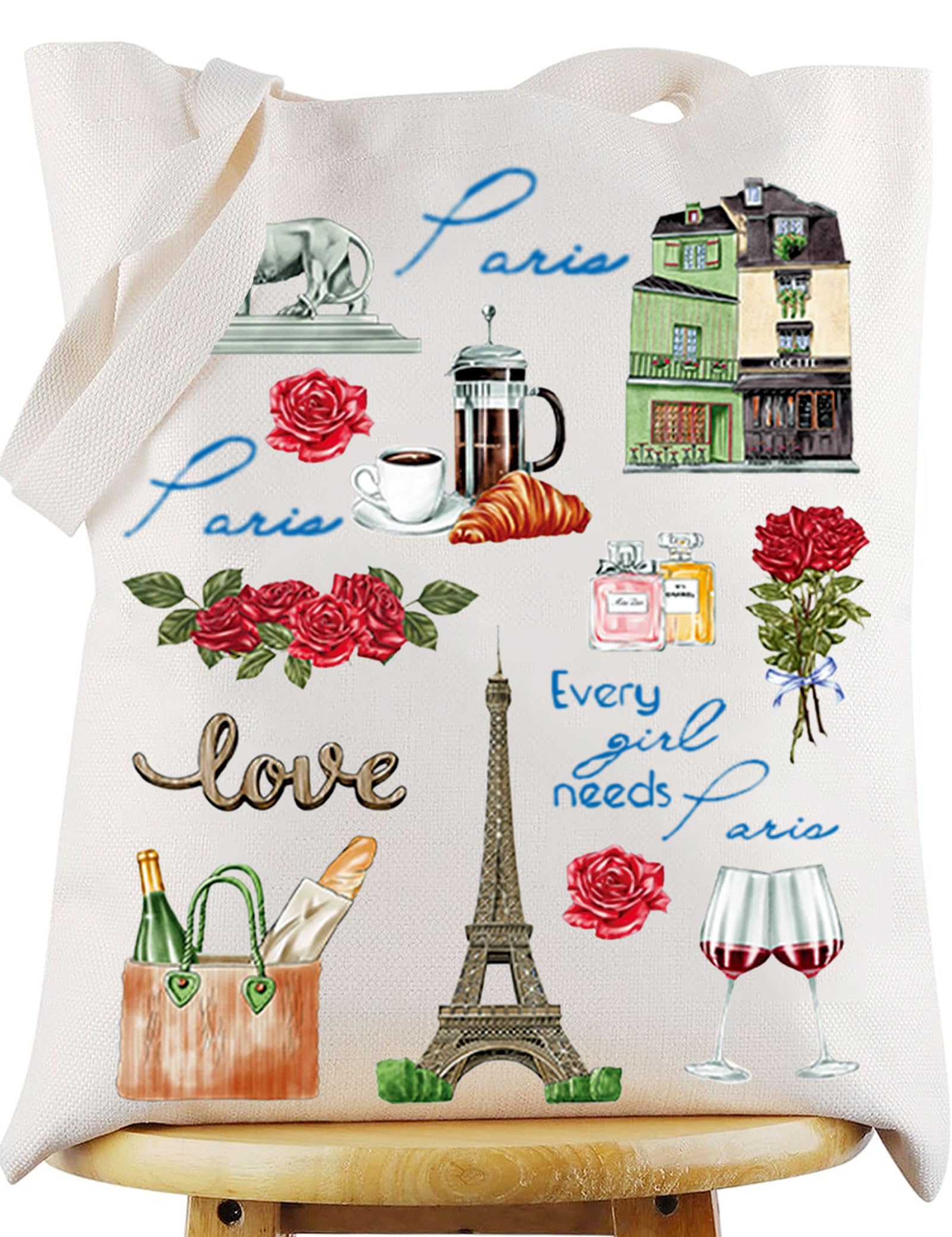 WZMPA Paris Travel Tote Bag Eiffel Tower Souvenir Gifts Paris Culture Reusable Grocery Bags Paris Vacation Merchandise