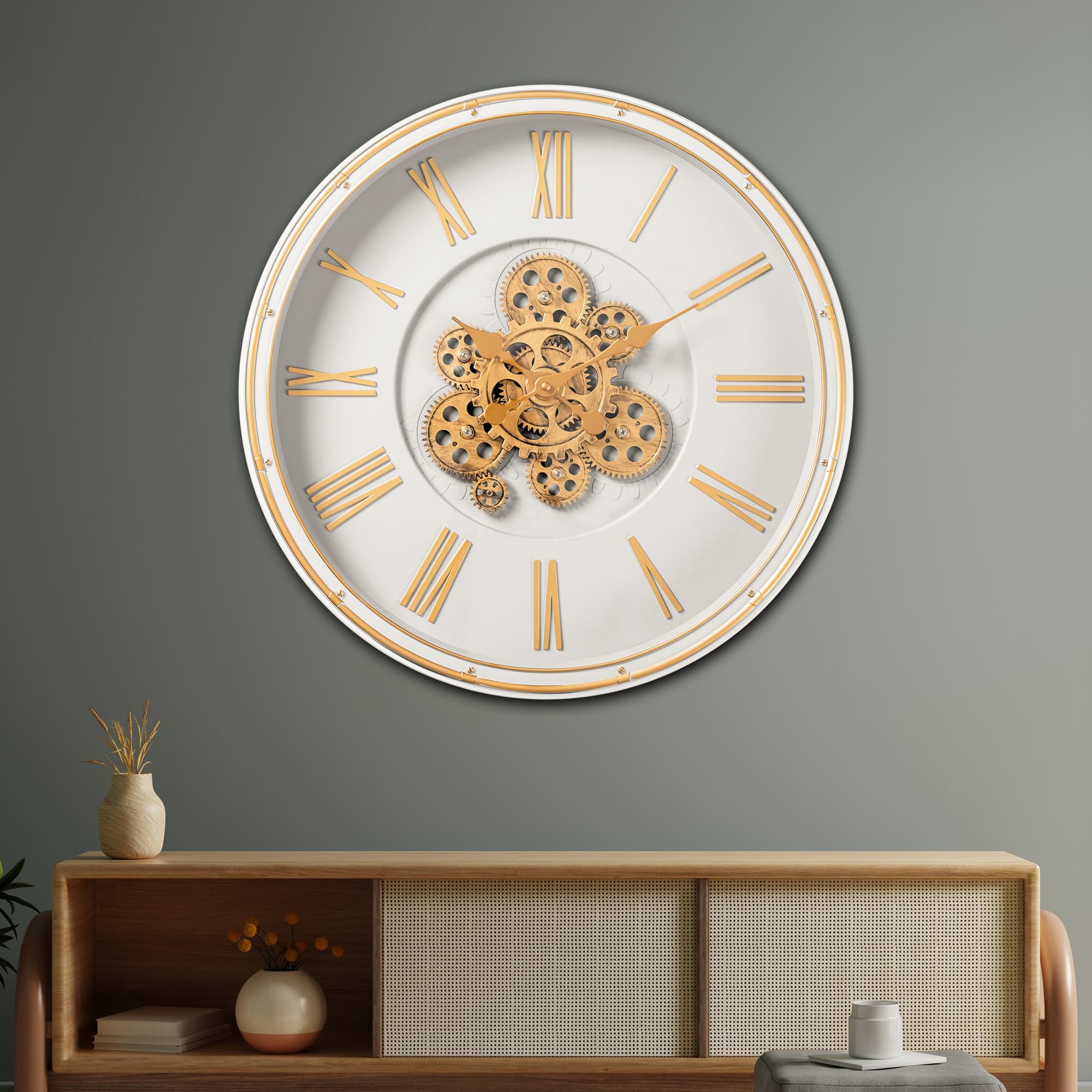 DEKOR CENTRE - Second Sight Designer Wall Clock | with Moving Gear Mechanism | Grey (Diameter - 20 Inches) | Silent Sweep Noiseless Technology | for Living Room/Hall/Home Decor/Hotels/Bungalows