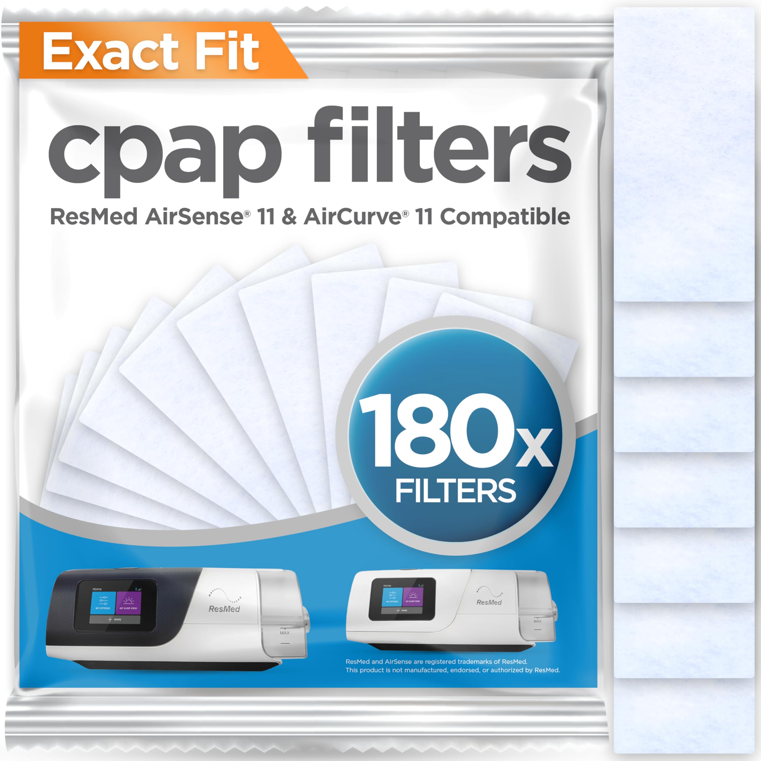 resplabs CPAP Filters Compatible with The ResMed AirSense 11 CPAP Machine, Standard Disposable Filter Replacements - 180 Pack