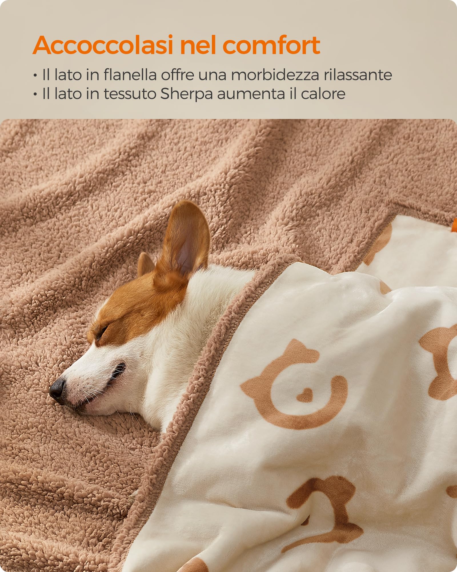 Feandrea Coperta Impermeabile per Cani, Coperta Animali Domestici in Sherpa per Cani di Piccola e Media Taglia, Gatti, 127 x 101 cm, L, Coprisedile Reversibile Lavabile in Lavatrice, Beige PPB050K01