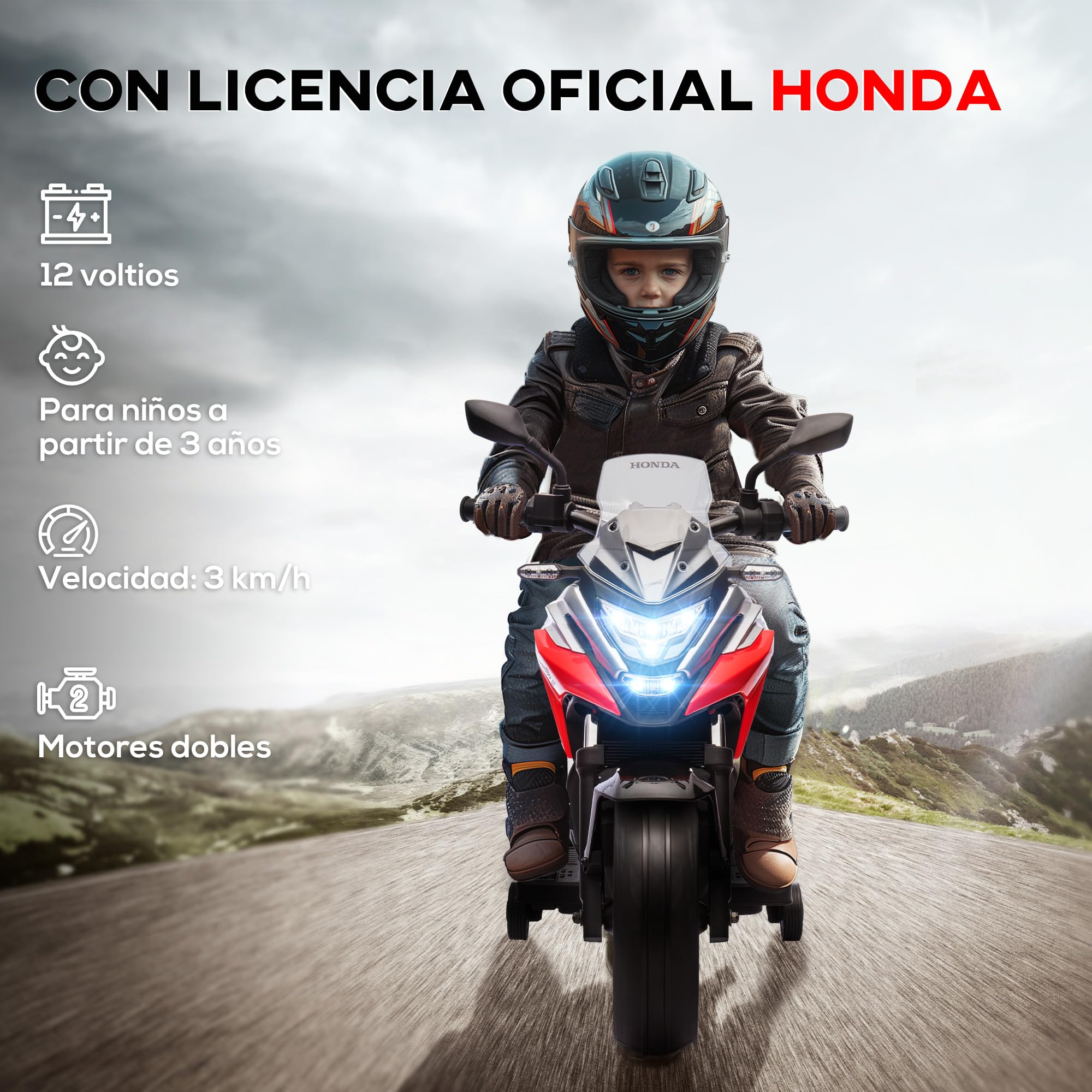 AIYAPLAY Moto Eléctrica Niños 12V Honda Licencia 3 km/h 30 kg Rojo