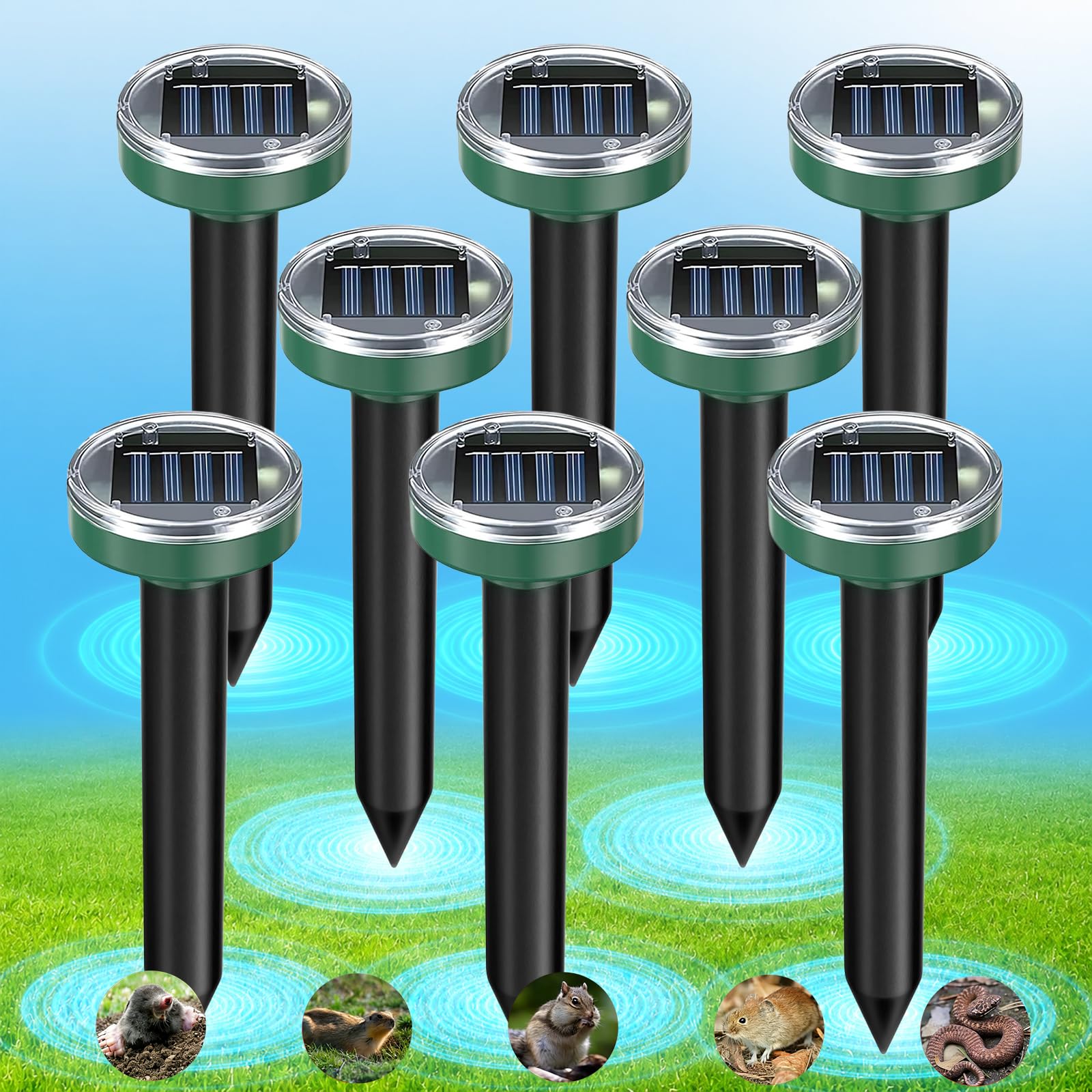 Ahuyentador de Topos Solar, Repelente de Ratones Ultrasónico,4 Piezas Ahuyentador Animales para Repeler Topillos, Serpientes y Roedores de Jardines,Anti Topos,contra Plaga