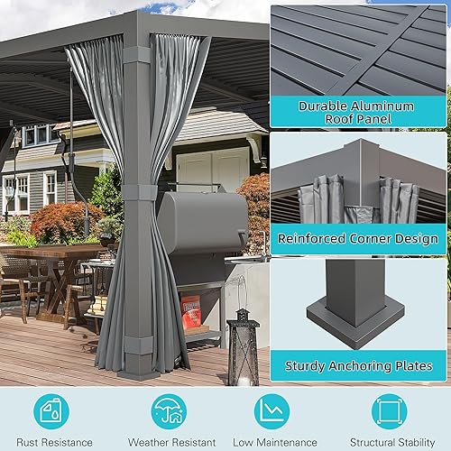 Miniatura 31 de MELLCOM Pérgola con listones de 10 x 12 pulgadas, pérgola de aluminio para exteriores con techo con listones ajustables, cortinas impermeables