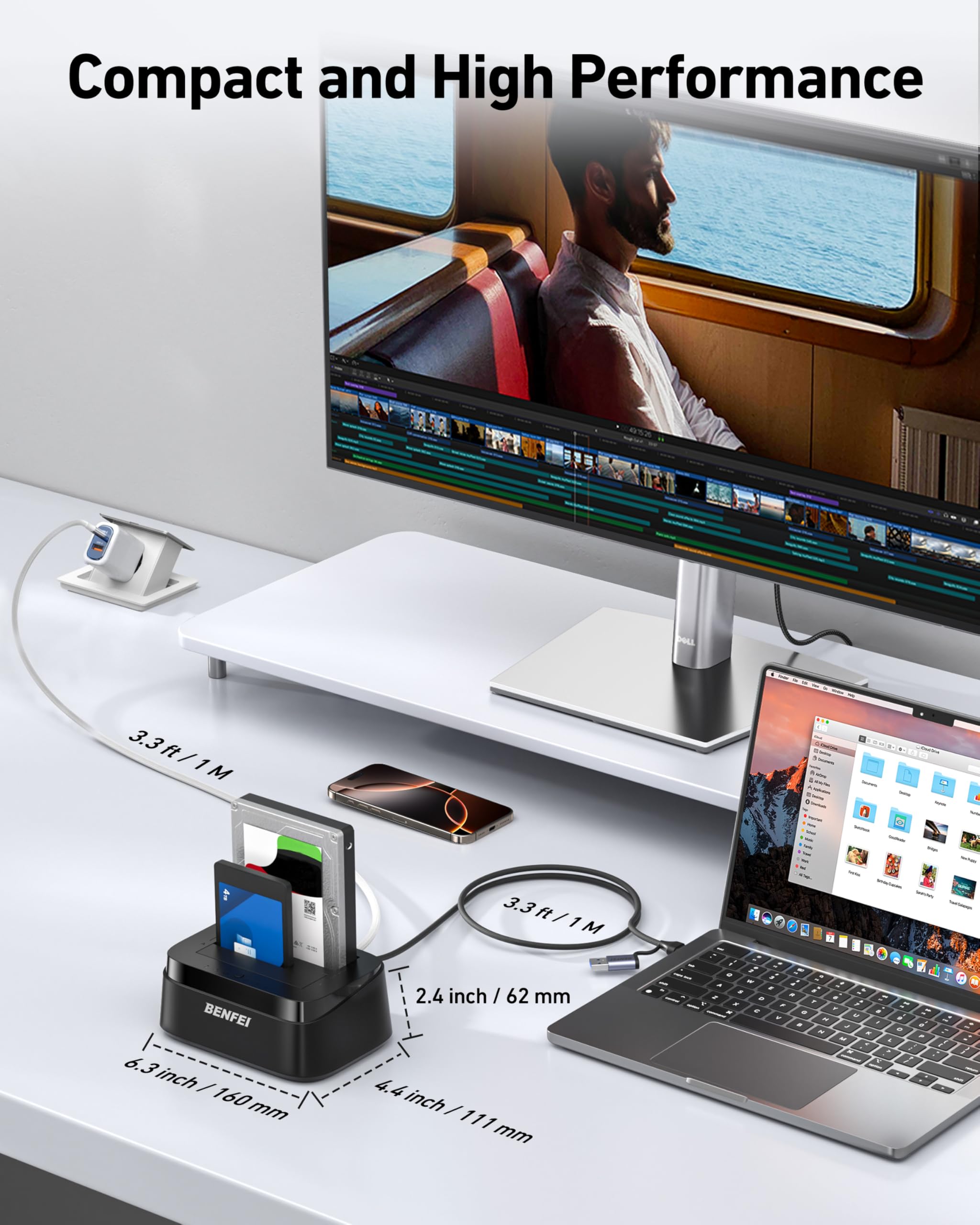 BENFEI Station d'accueil pour Disques Durs avec Fonction de Clonage Hors Ligne UASP, Dock Double Baie USB-C pour HDD/SSD 2.5/3.5", Jusqu'à 5 Gbit/s | Installation sans Outil