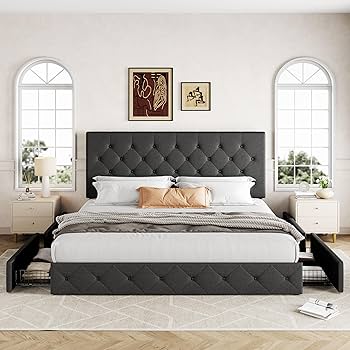 Amazon.com: Allewie Upholstered King Size Platform Bed Frame