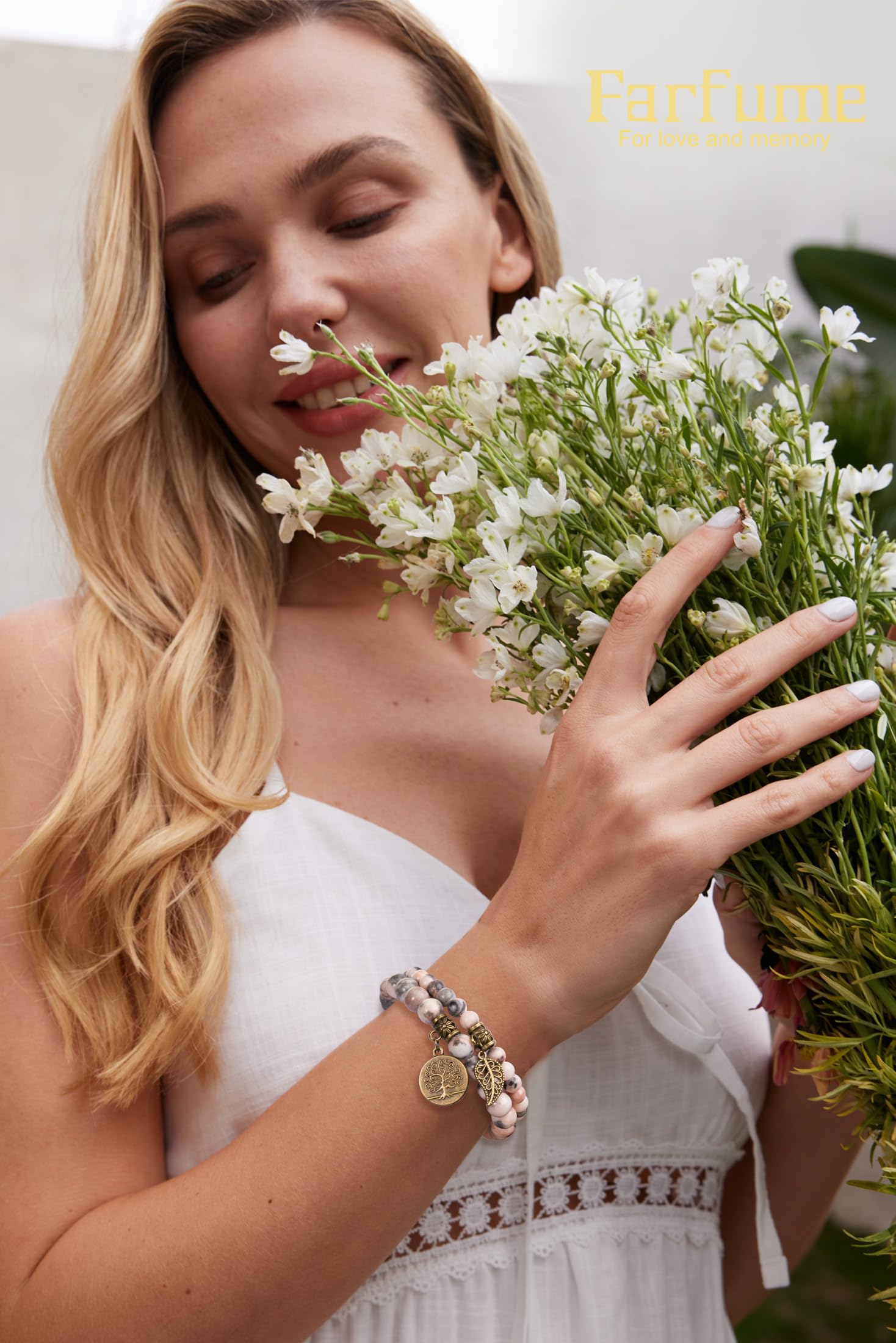 Farfume Braccialetti Chakra da donna - Bracciale con cristalli di pietre curative per donna Bracciale con pietre preziose naturali - Un set di braccialetti con doppia perla