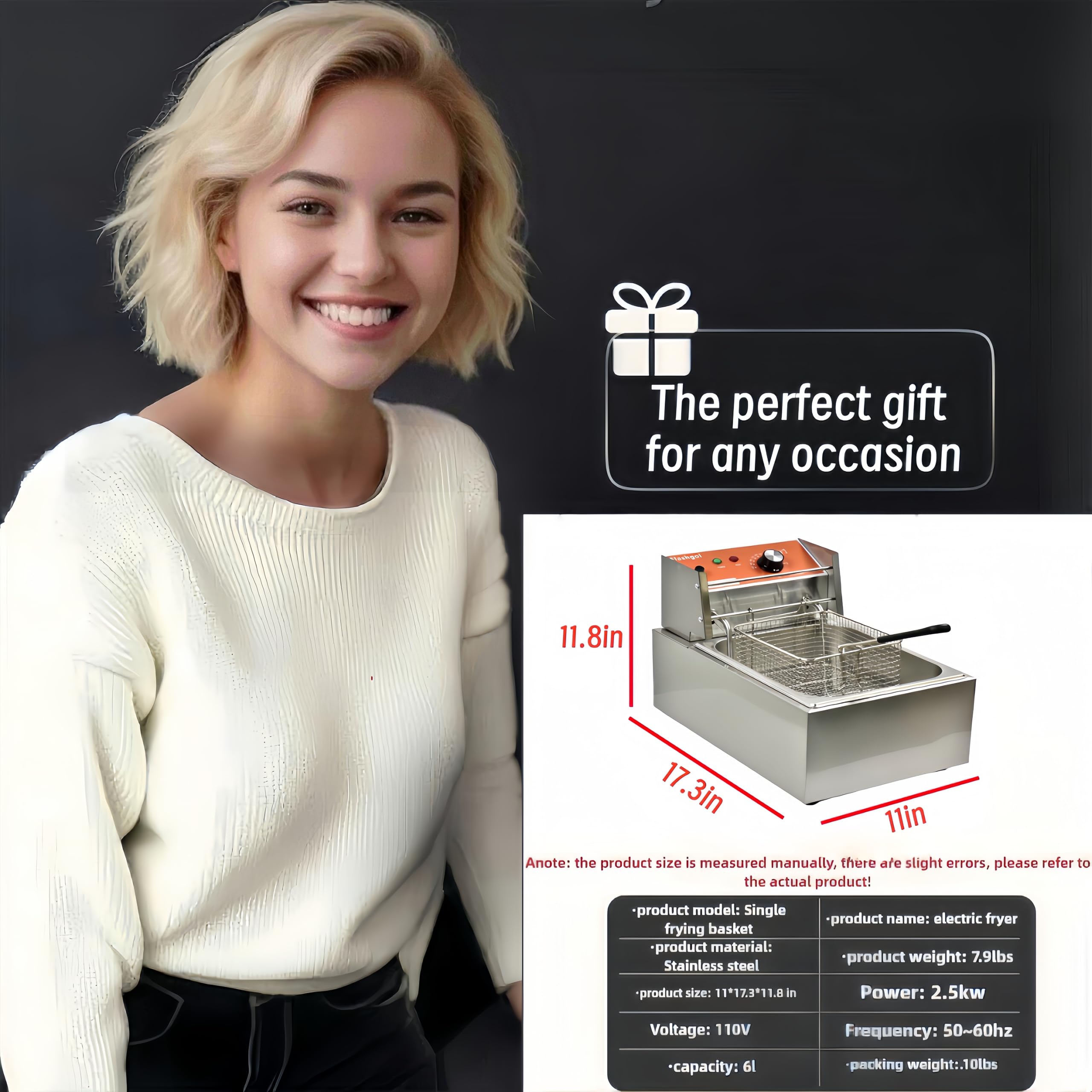 Commercial Deep Fryer with Basket 6-12L Capacity Adjustable Temperature and Timer Stainless Steel With lid Suitable for home/commercial/camping/outdoor (Single fry basket + machine-8lbs)