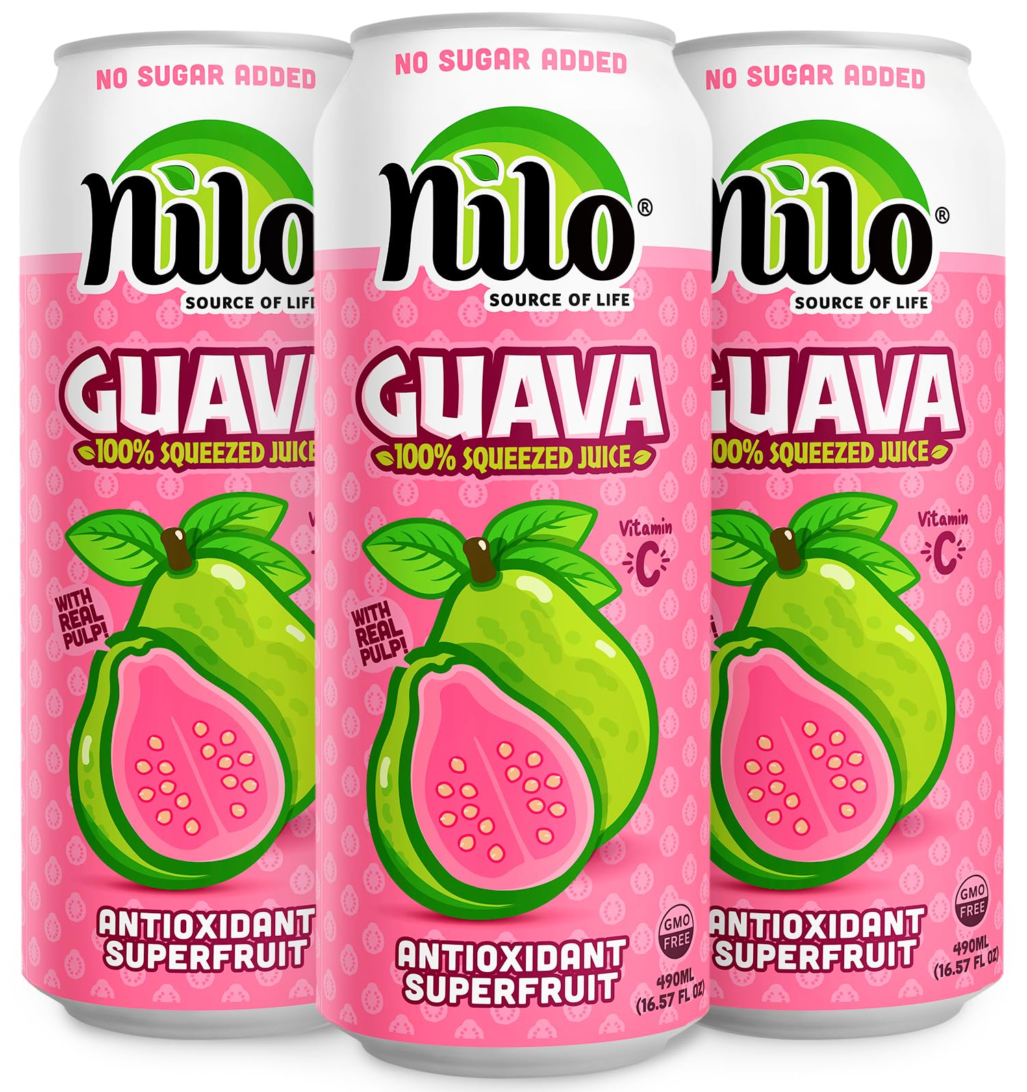 NILO Guava Juice | 100% Squeezed Guayaba Pink Guava | NO Sugar added | NOT From Concentrate | 16.57 oz (Pack of 12)