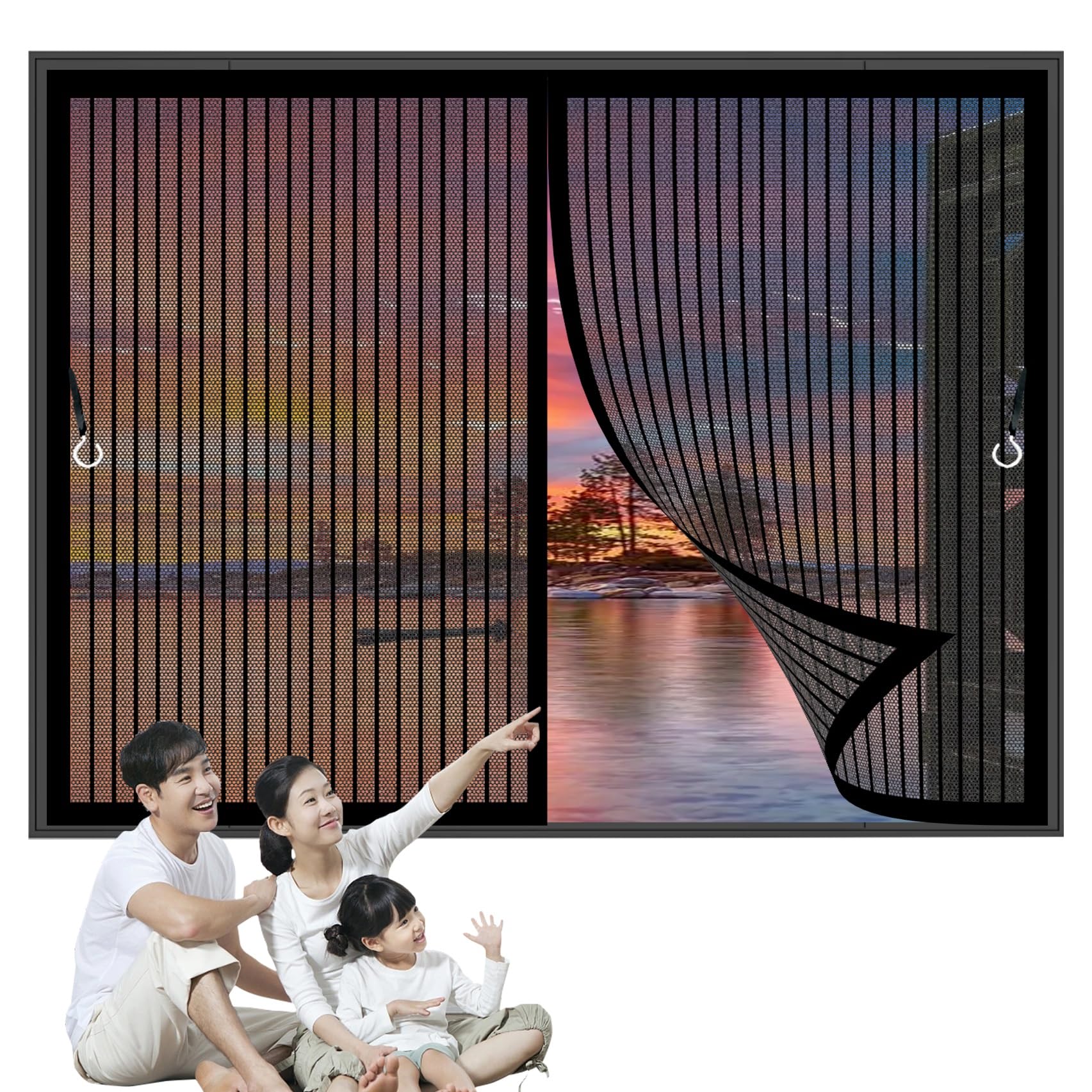 Congcli Black Magnetic Fly Screen Curtain 106 X 86 Cm Magnetic Closure, Easy To Install, Insect Protection Fly Screen Window Customizable For Keeping Out Flies & Bug,