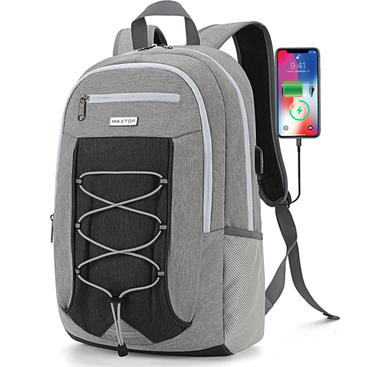 MAXTOP Travel Backpack Laptop Back Pack College Bookbag with USB Charging Port Water Resistant Work Business Backpacks