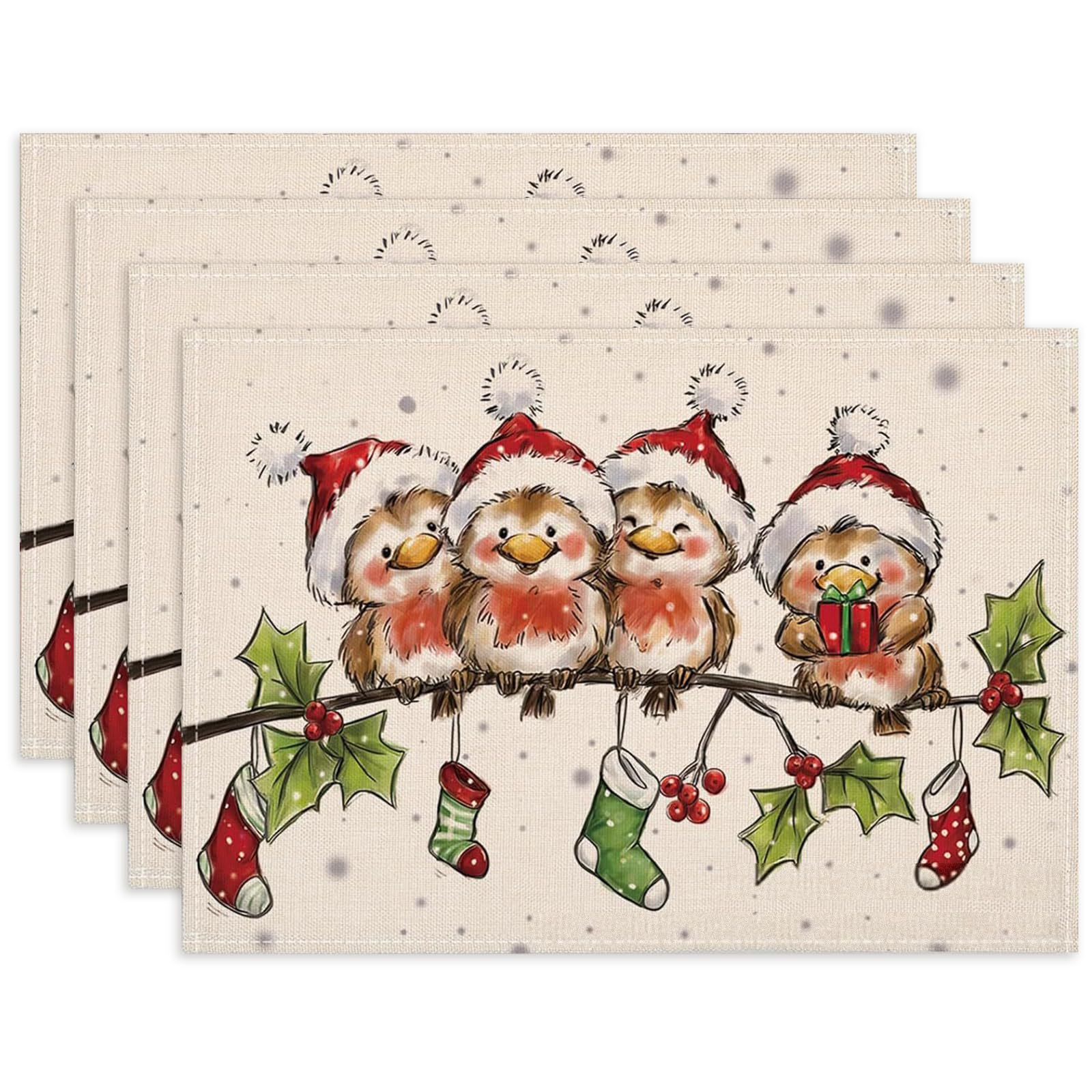 Arquiel Set De Table De Noël Lavable, Lot De 6 Sets De Table Rouge Pain