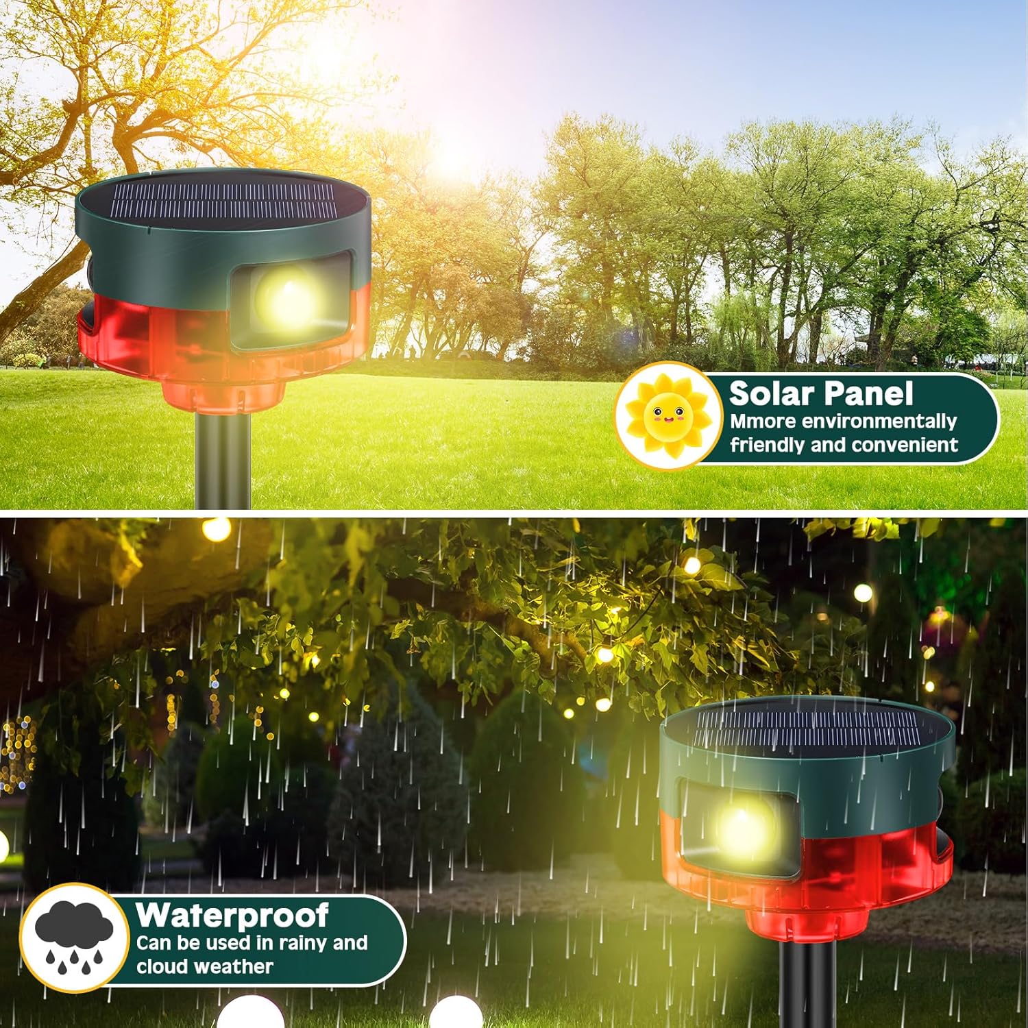 Qualirey 2 Pack Solar Outdoor Motion Sensor Alarm-Dog Barking&Gunshot Sound Support Recording Animal Deterrent for Home Security, 13 Kinds of Sounds (Red)