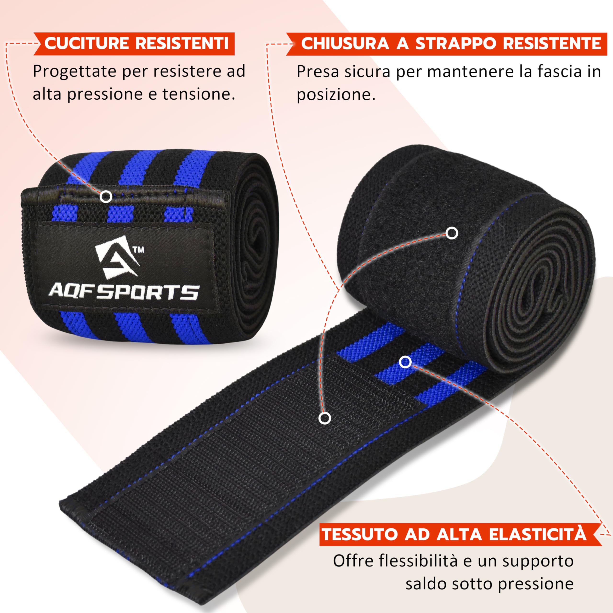 AQF Gomitiere per Sollevamento Pesi (Coppia) 101,6 cm - Fasce Elastiche Supporto Gomito per Powerlifting, Bodybuilding, Panca e Allenamento in Palestra - Fitness Cinghie per Gomito (Nero e Blu)