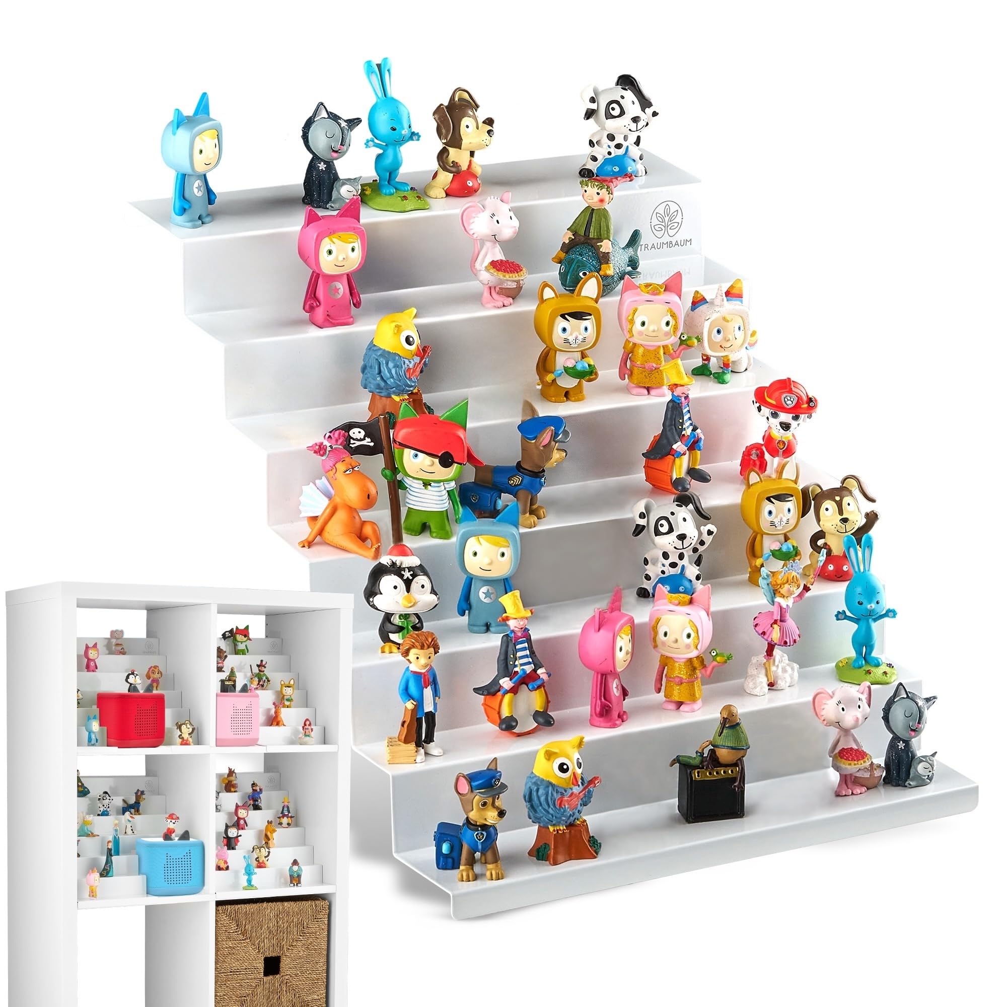 TRAUMBAUM® Tonie Regal als IKEA KALLAX Einsatz | vollständig magnetisches Toniebox Regal für mehr als 50 Figuren + Box | Tonieregal für Mädchen und Jungen in weiß