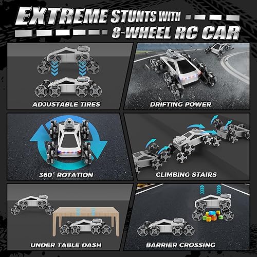 Miniatura 3 de Coche de acrobacias RC de 8 ruedas con control de gestos, rociador y luces LED, control remoto con detección de gestos para niños de 6, 7, 8 a 12,