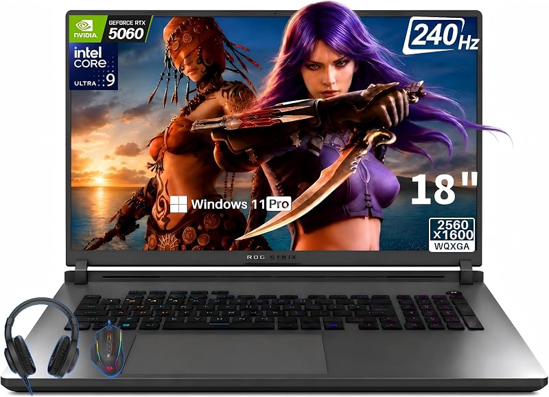 ROG Strix G18 Gaming Laptop, 18" 2.5K 240Hz Nebula Display, Intel 24-Core Ultra 9 275HX, GeForce RTX 5060 8GB GDDR7, 32 GB DDR5, 1 TB SSD, Thunderbolt 4, Wi-Fi 7, RGB Backlit KB, Windows 11 Pro