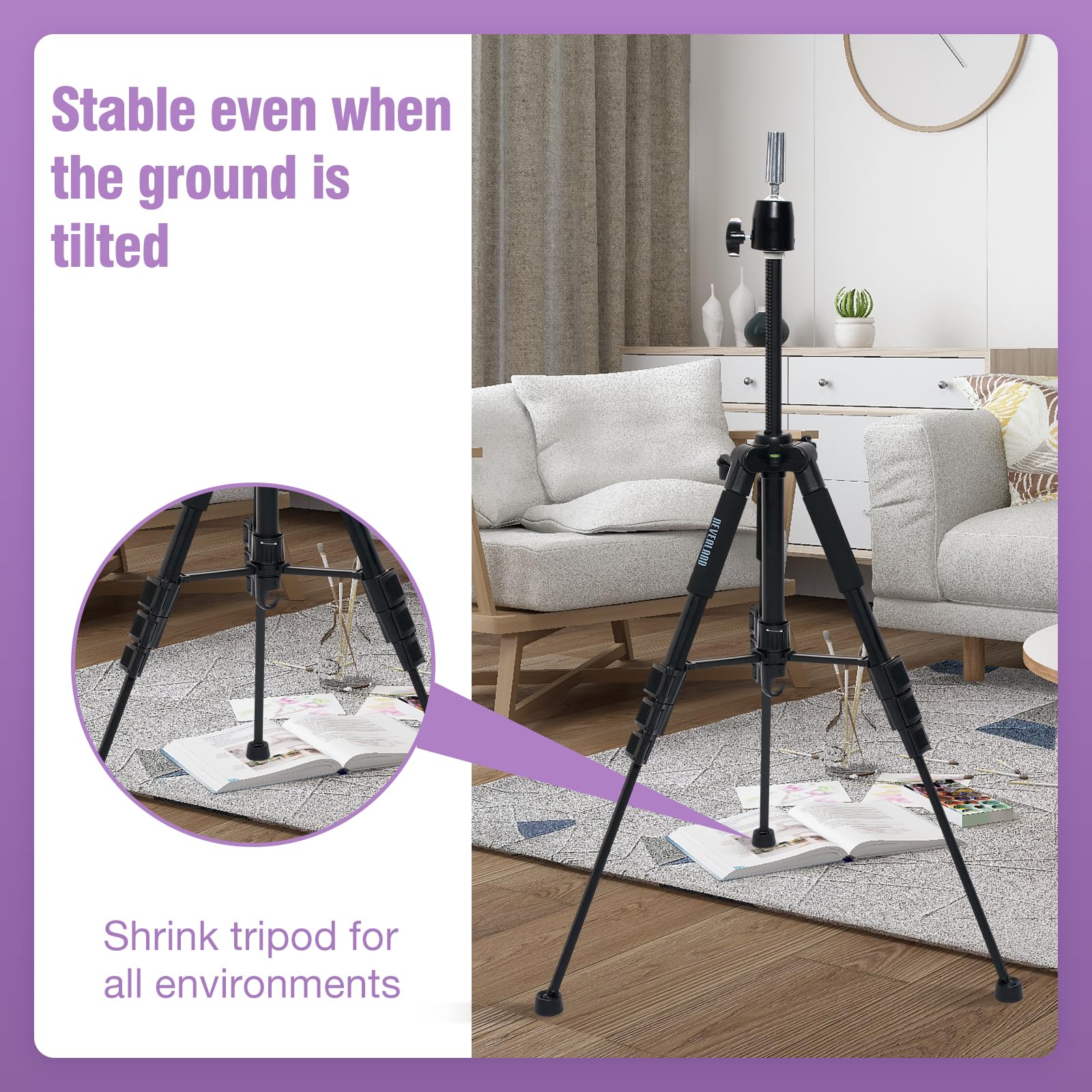 Supporto per parrucca da 52" (132cm), con base antiscivolo, supporto per parrucca regolabile ad alta resistenza, con ganci, per manicomio, con set di pin, per parrucca, pettine per capelli