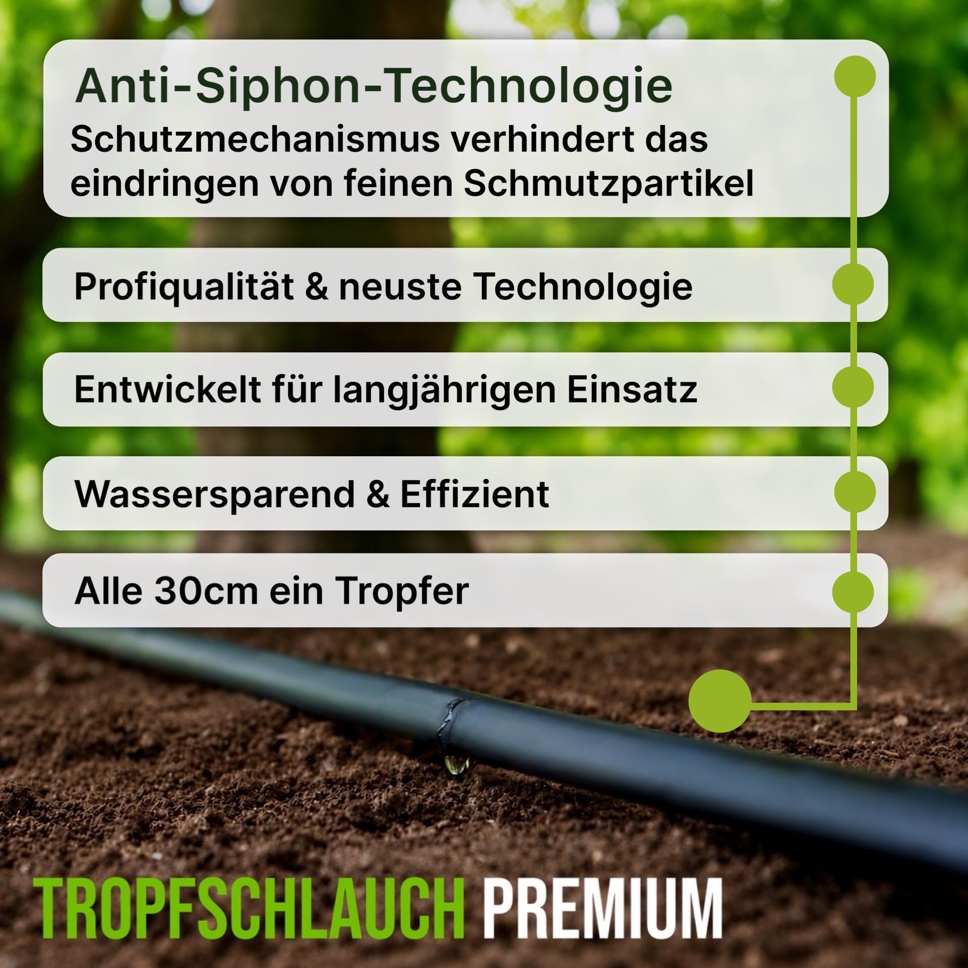 Profi Bewässerung 50m/100m für Hecken, Pflanzreihen & Beete - Premium Tropfbewässerung Komplettset inkl. Druckminderer, Filtereinheit & Klemmkupplungen (50 m)