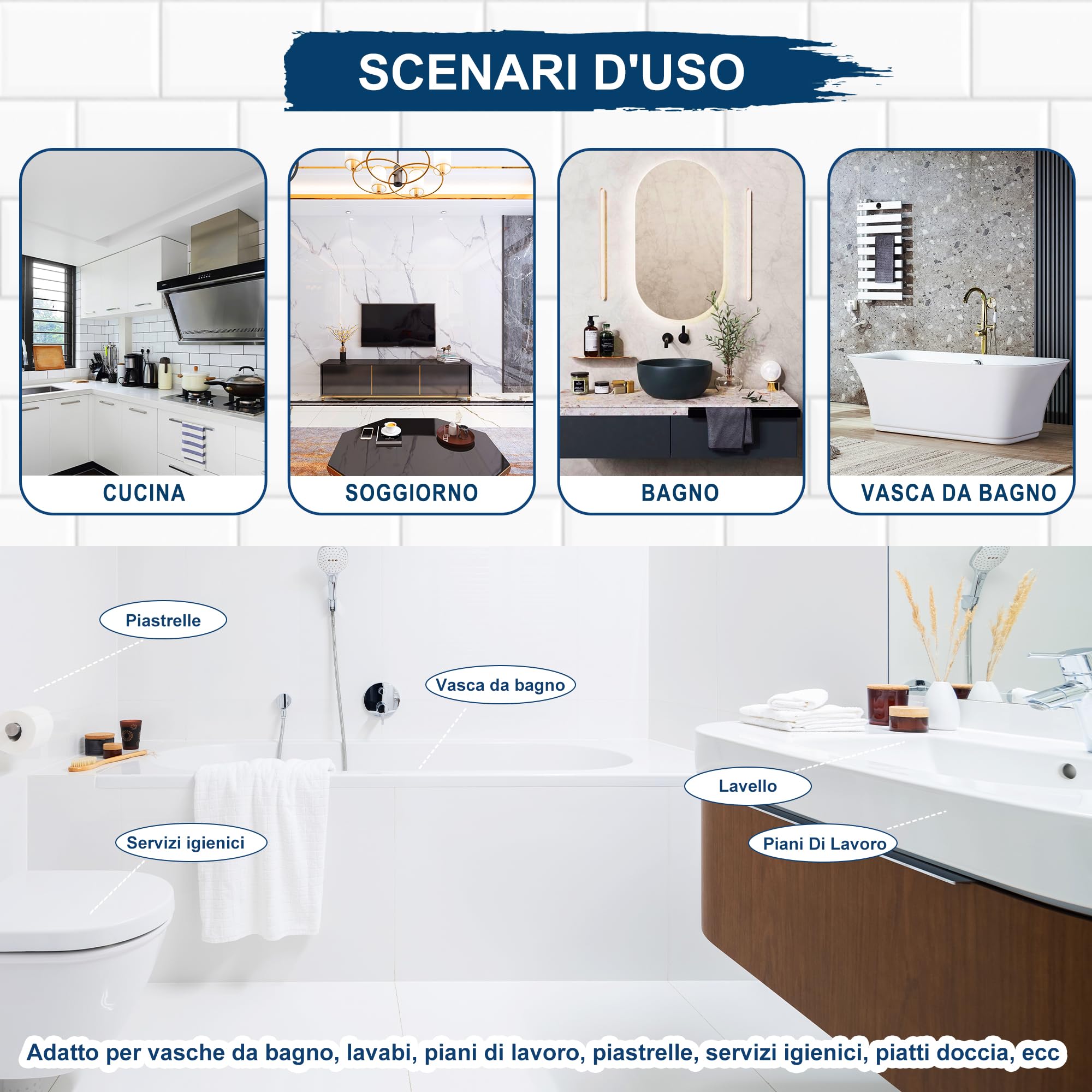 XUDOAI Smalto Sanitari e Ceramiche Vernice Bianco Lucido 610g, Pittura per Piastrelle Bagno/Cucina/Doccia/Porcellana/Lavello/Ceramica Rinnovo del Colore e Copertura Superficiale