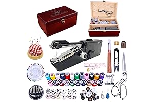 Multifunctional Hand Held Sewing Machine with 153Pcs Sewing Supplies Kit and Wooden Sewing Box