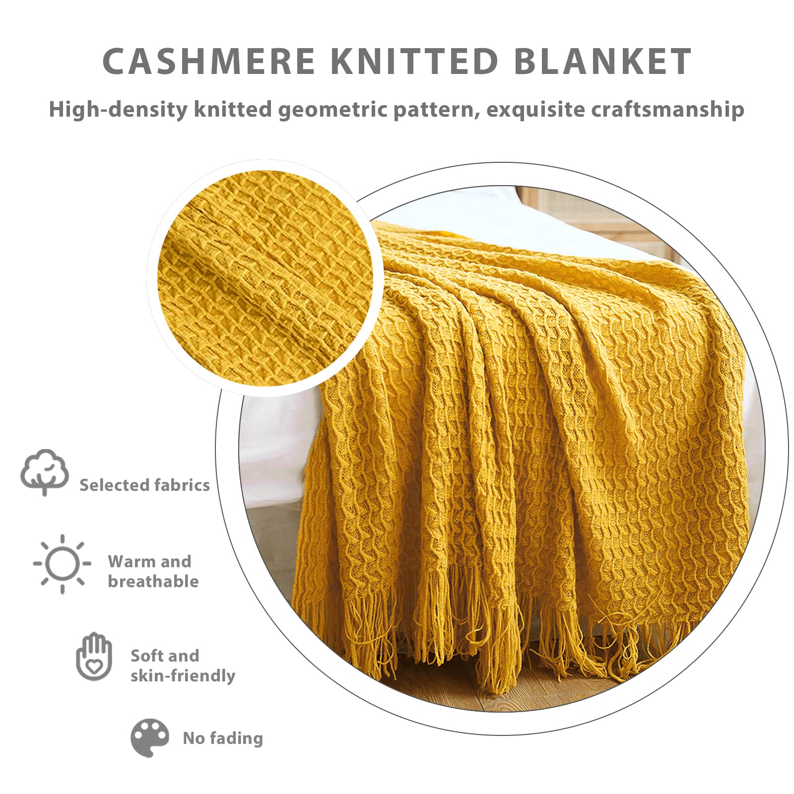 LumiSyne Couverture Tricotée Gland Jetés De Lit Couleur Solide Grille D'ananas Nordique Chaud Jeté Tapis à La Mode Doux Couverture Jeté De Canapé Couvre-Lit Décorative 130×170cm