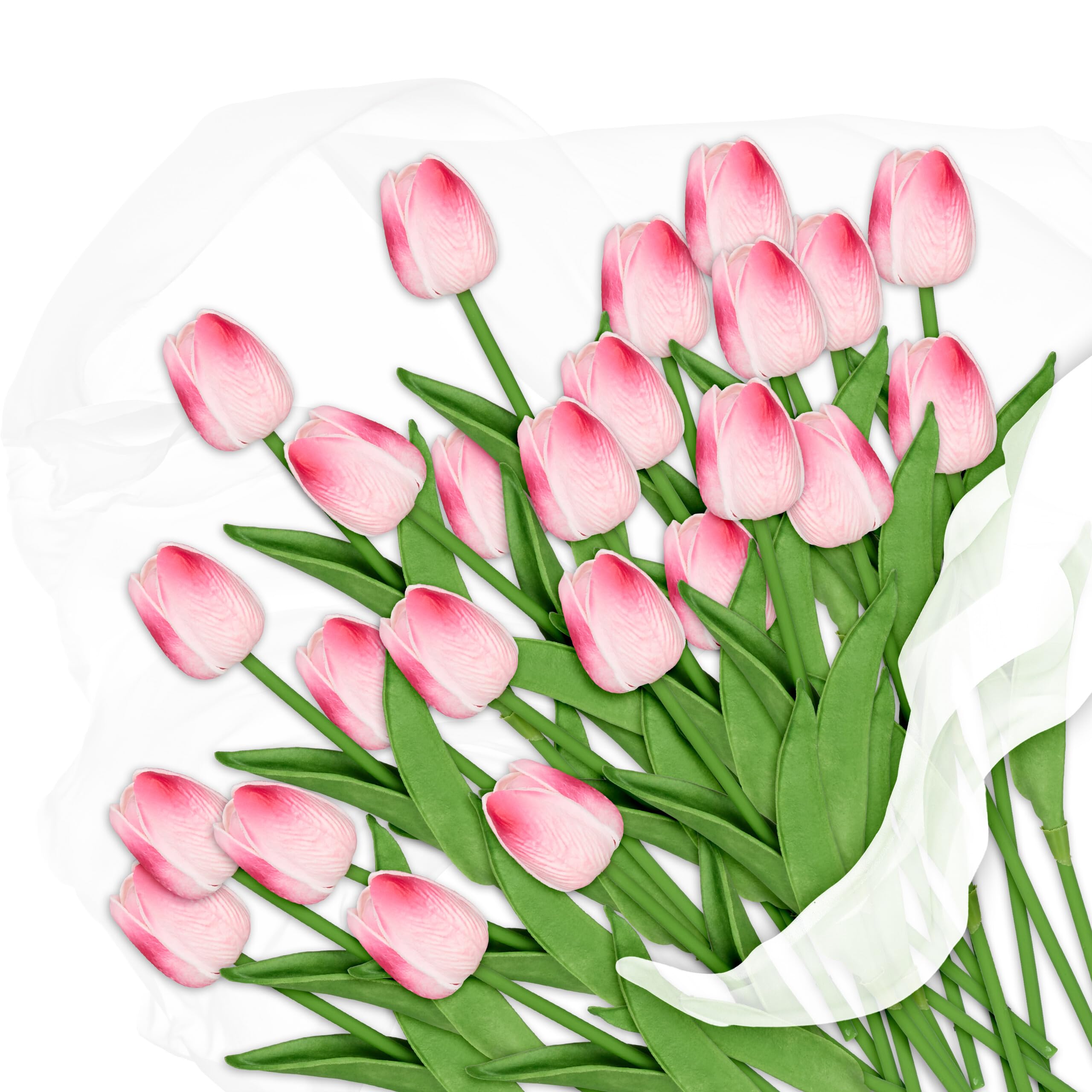 Tulipes artificielles rose et vert en plastique hauteur 33.5 cm Relaxdays lot de 24