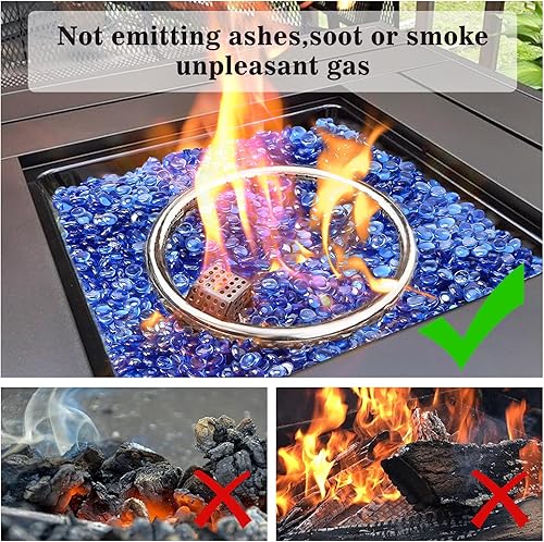 Miniatura 2 de GRISUN Vidrio para hoguera con brillo azul océano Pacífico de 12 pulgada, rocas de vidrio redondas de 10 libras para chimenea natural o propano,