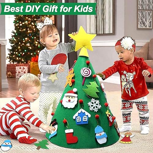 Miniatura 2 de Árbol de Navidad de fieltro con tira de luces Árbol de fieltro iluminado para niños pequeños con accesorios, juguetes de fieltro de pre-jardín